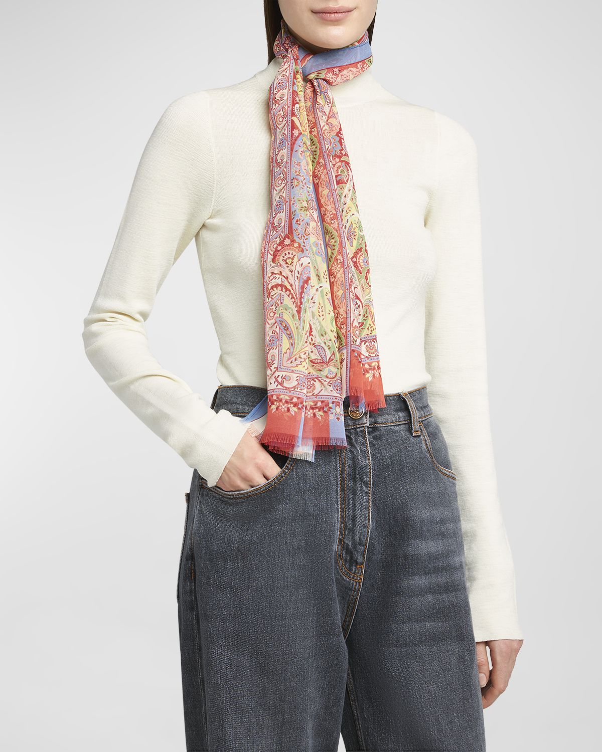 Etro Paisley & Floral Sheer Silk Scarf