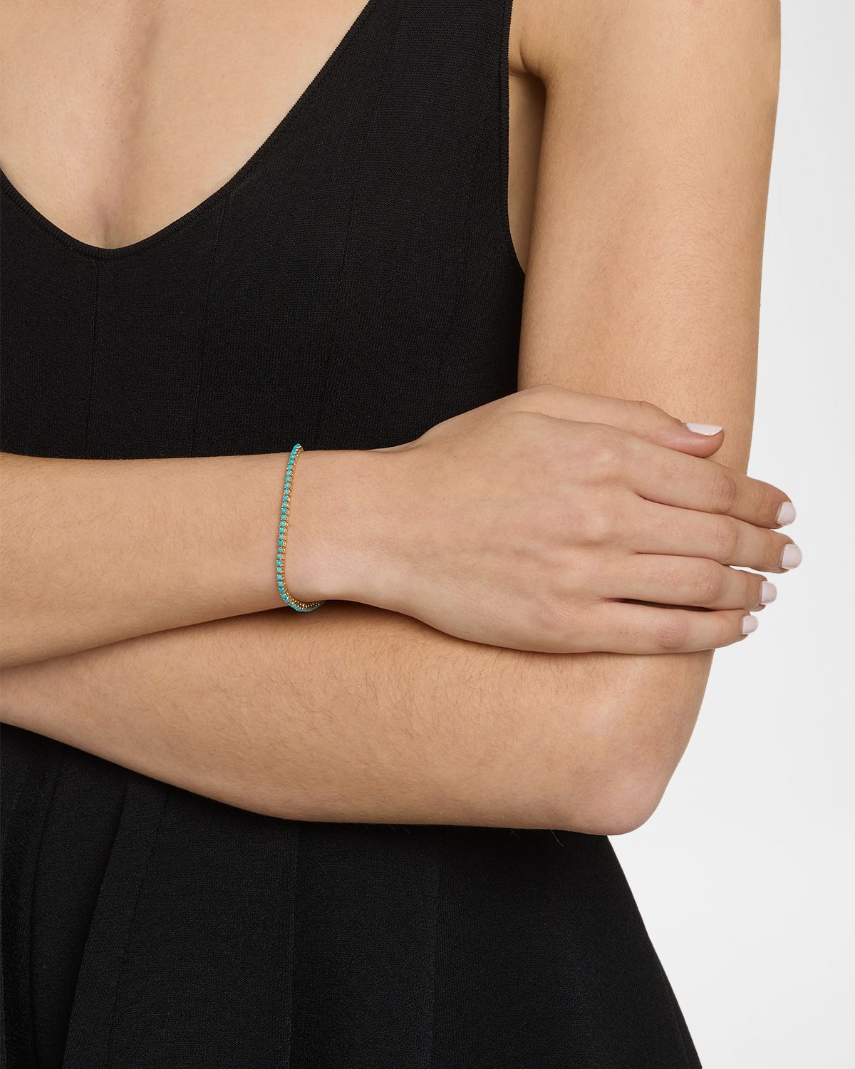 Jennifer Meyer 18K Yellow Gold 4-Prong Turquoise Tennis Bracelet