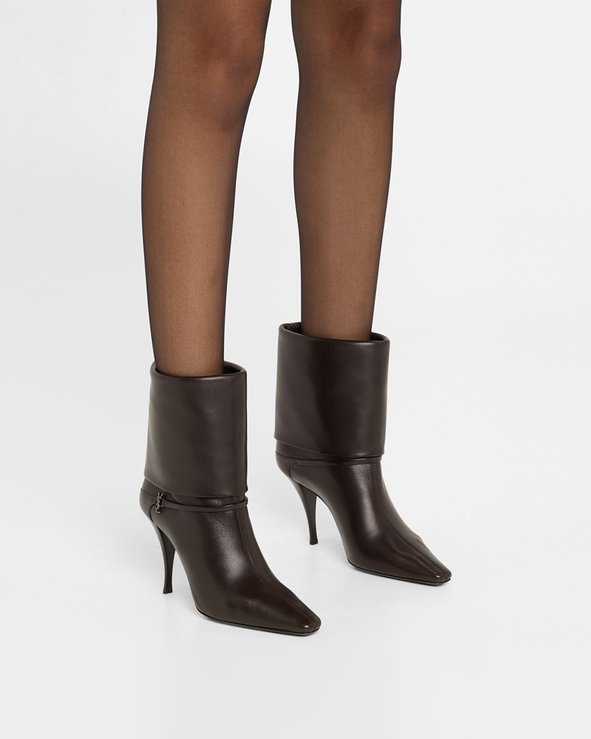Saint Laurent Niki Leather YSL Buckle Ankle Booties