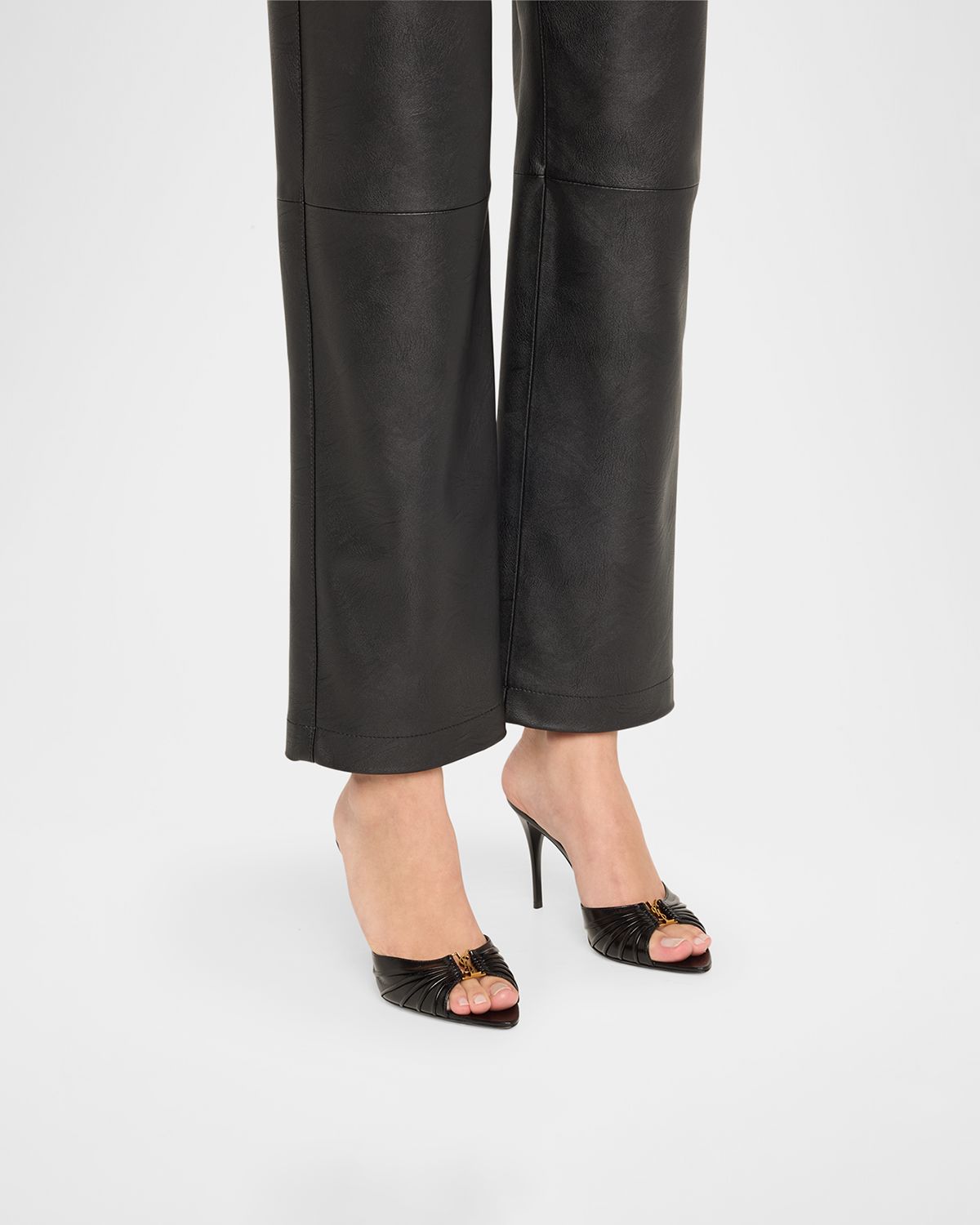 Saint Laurent Babylone YSL Ruched Leather Mule Sandals