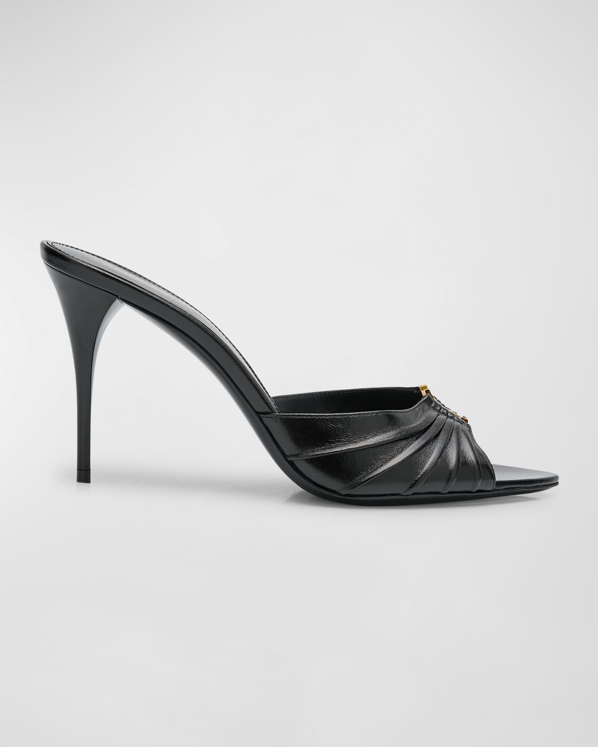 Saint Laurent Babylone YSL Ruched Leather Mule Sandals | Thumbnail 7