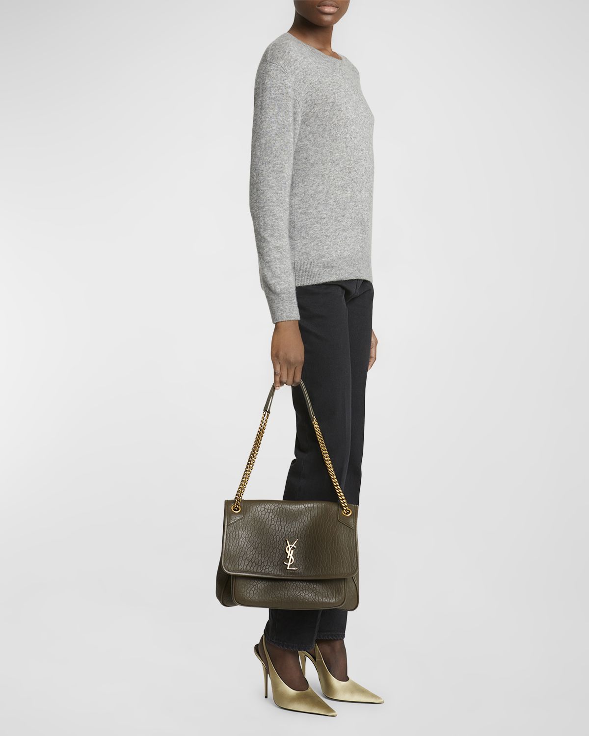 Saint Laurent Niki Large YSL Crossbody Bag in Lambskin Leather