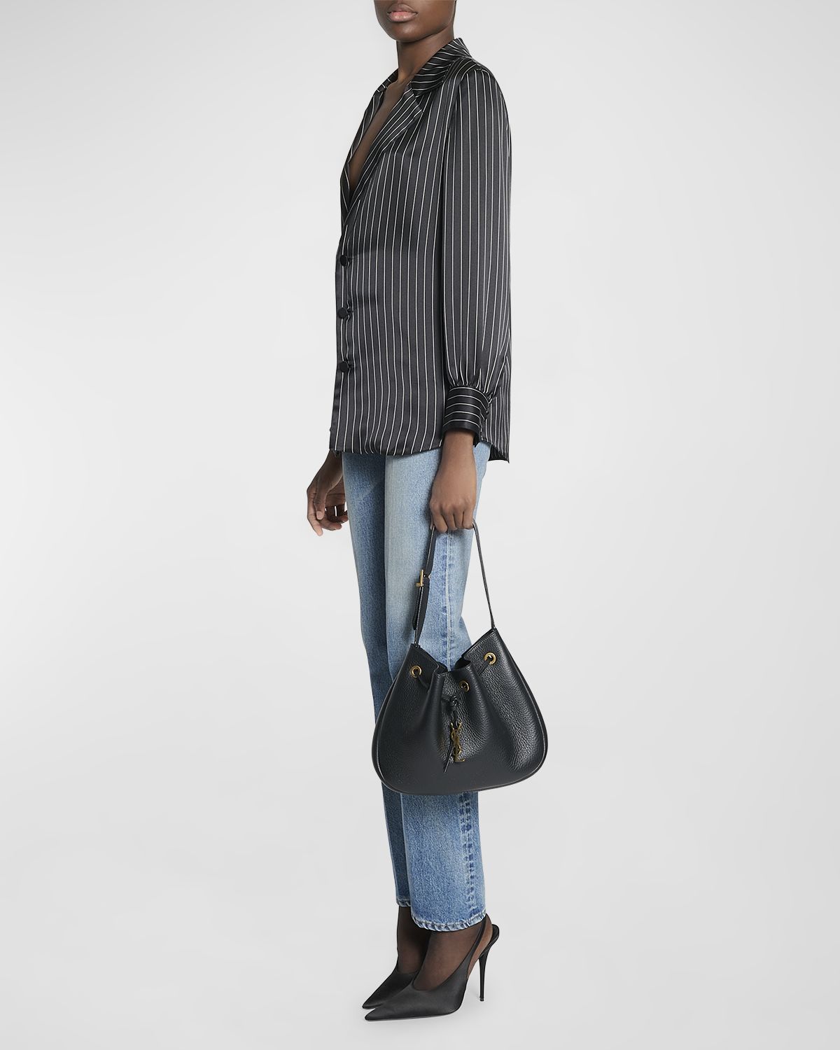 Saint Laurent Paris VII Small YSL Hobo Bag in Grained Deer Leather