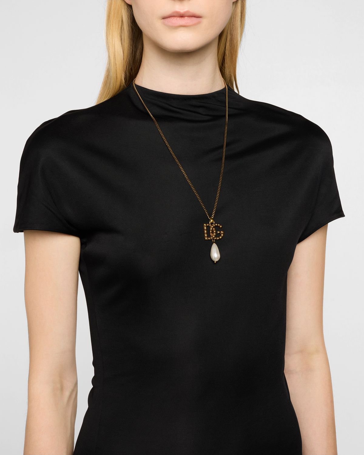 Dolce & Gabbana DG Logo and Pearly Drop Pendant Necklace