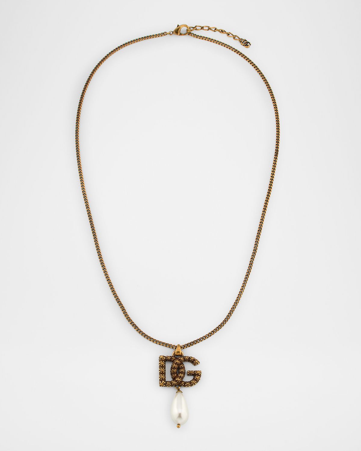 Dolce & Gabbana DG Logo and Pearly Drop Pendant Necklace