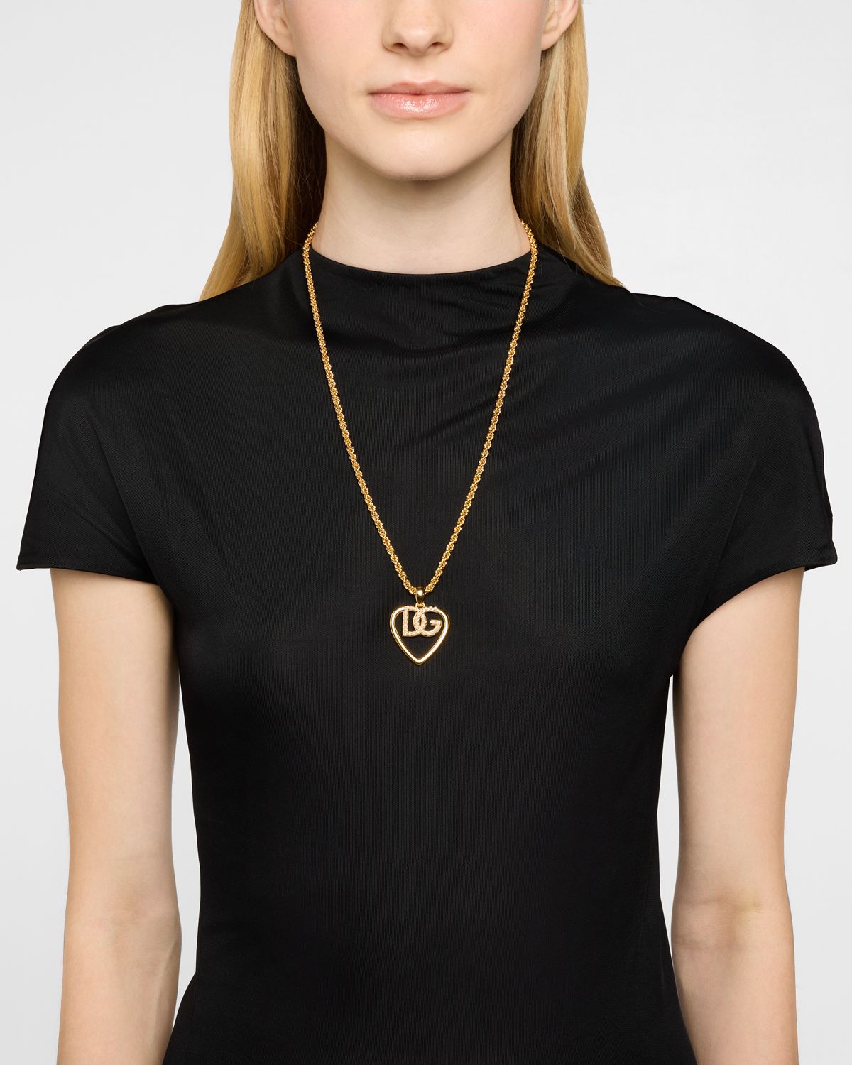 Dolce & Gabbana Embellished DG Logo Heart Pendant Necklace