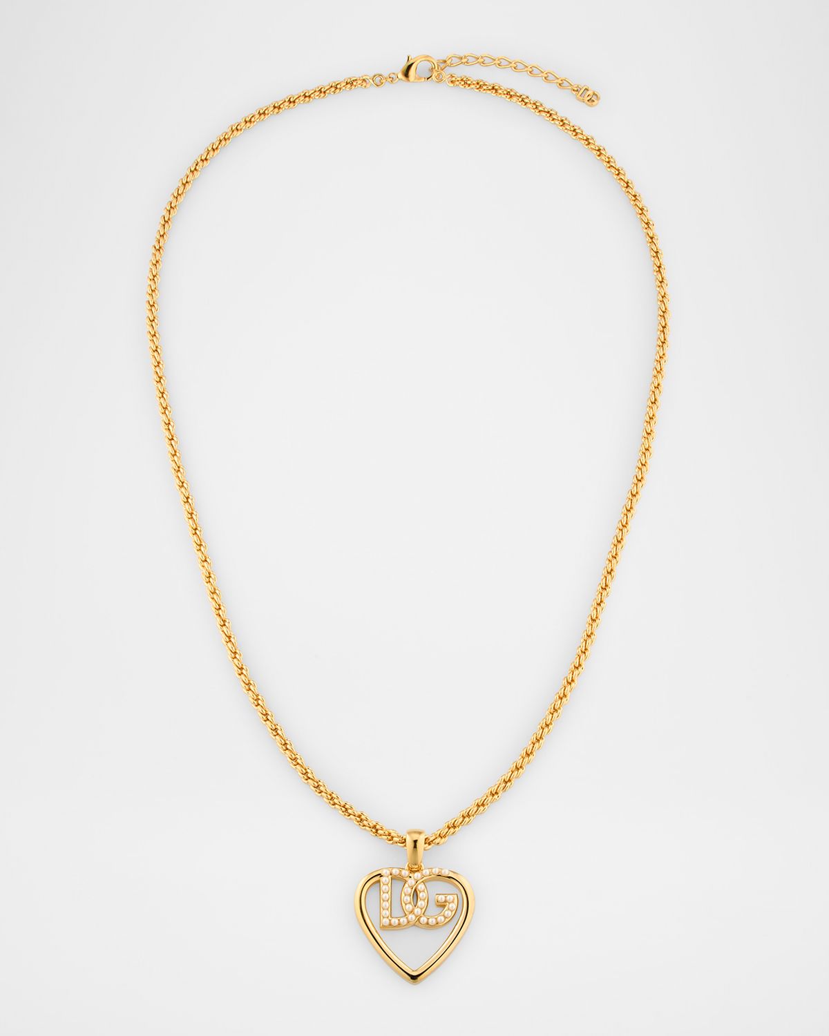 Dolce & Gabbana Embellished DG Logo Heart Pendant Necklace