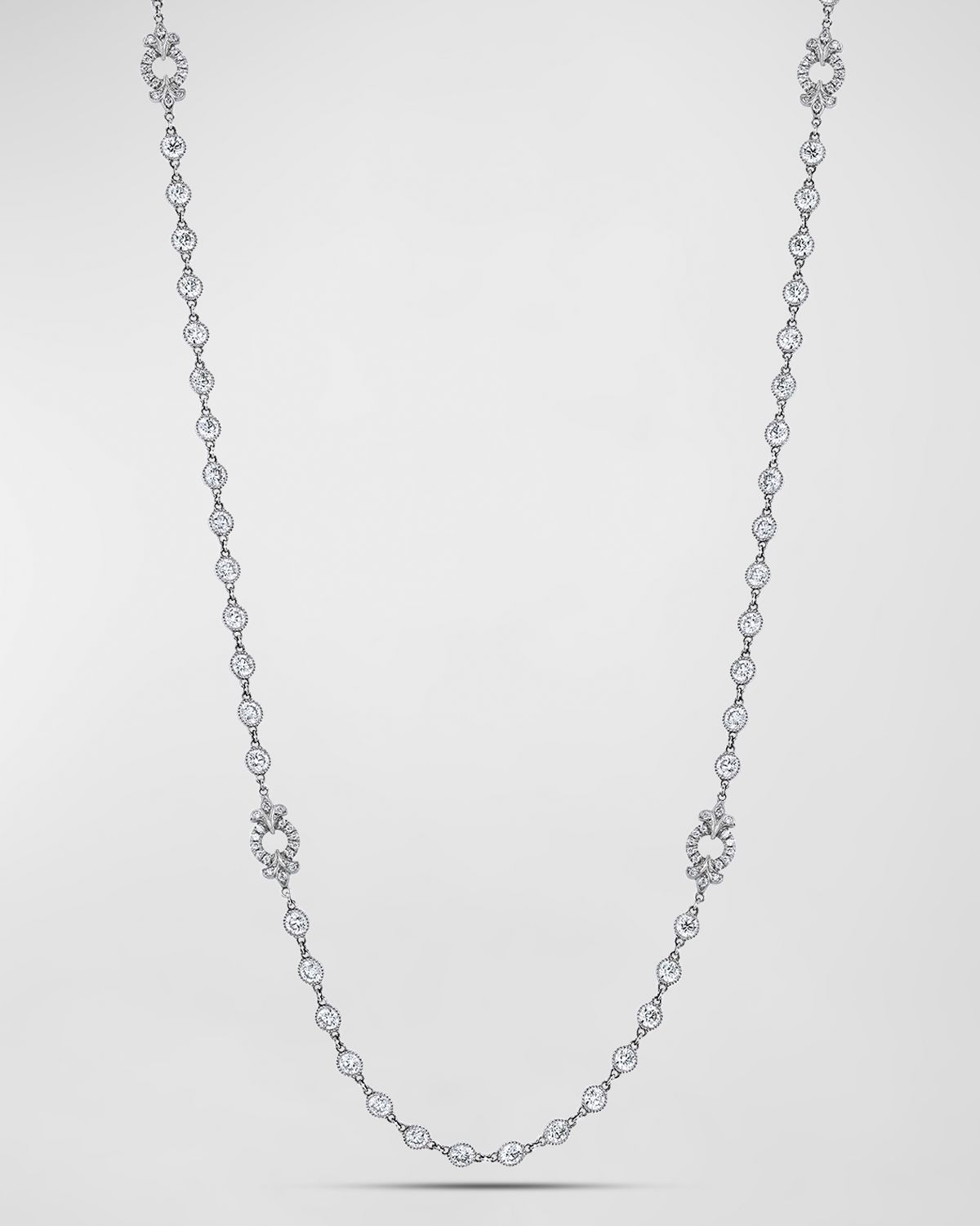 Neiman Marcus Diamonds Platinum Handmade Diamond Necklace with Fleur De Lis Stations, 19.88tcw, 16"