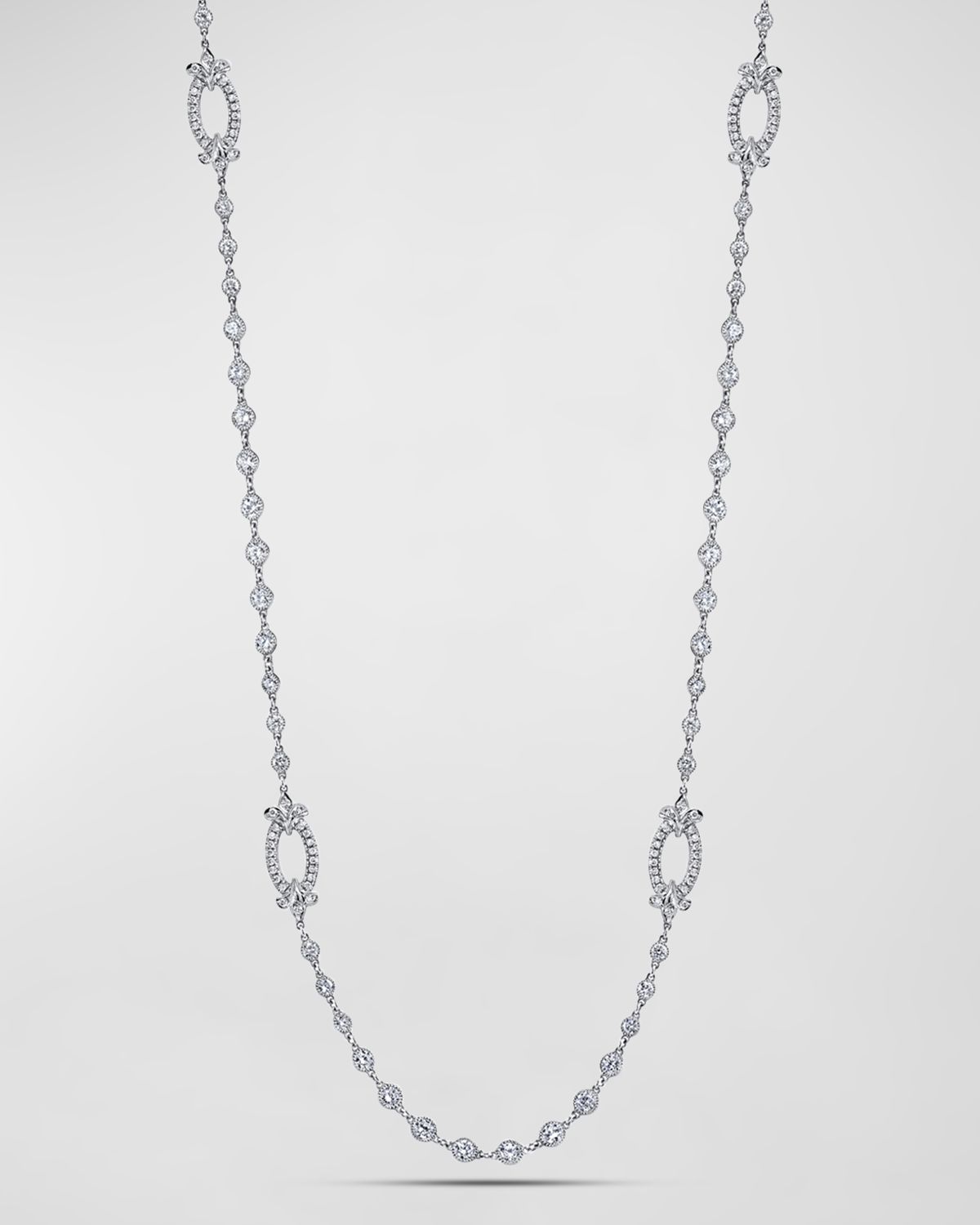 Neiman Marcus Diamonds Platinum Handmade Diamond Necklace with Fleur De Lis Stations, 16.63tcw, 16"