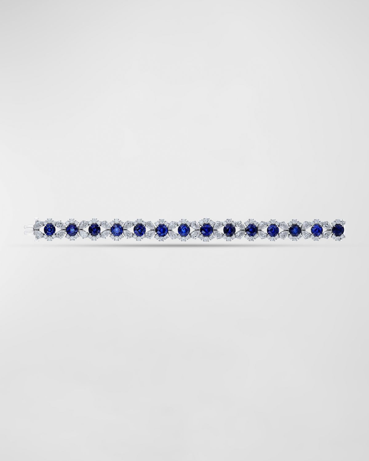 Neiman Marcus Diamonds Platinum Mixed Diamond Bracelet with Round Blue Sapphires, 7"