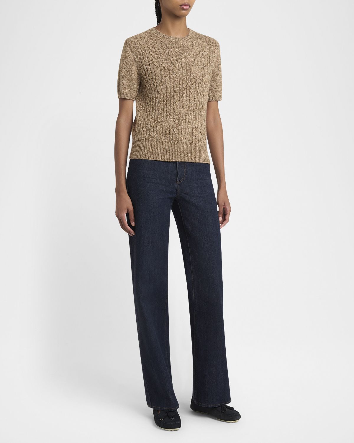 Loro Piana Treccia Cashmere Short-Sleeve Sweater