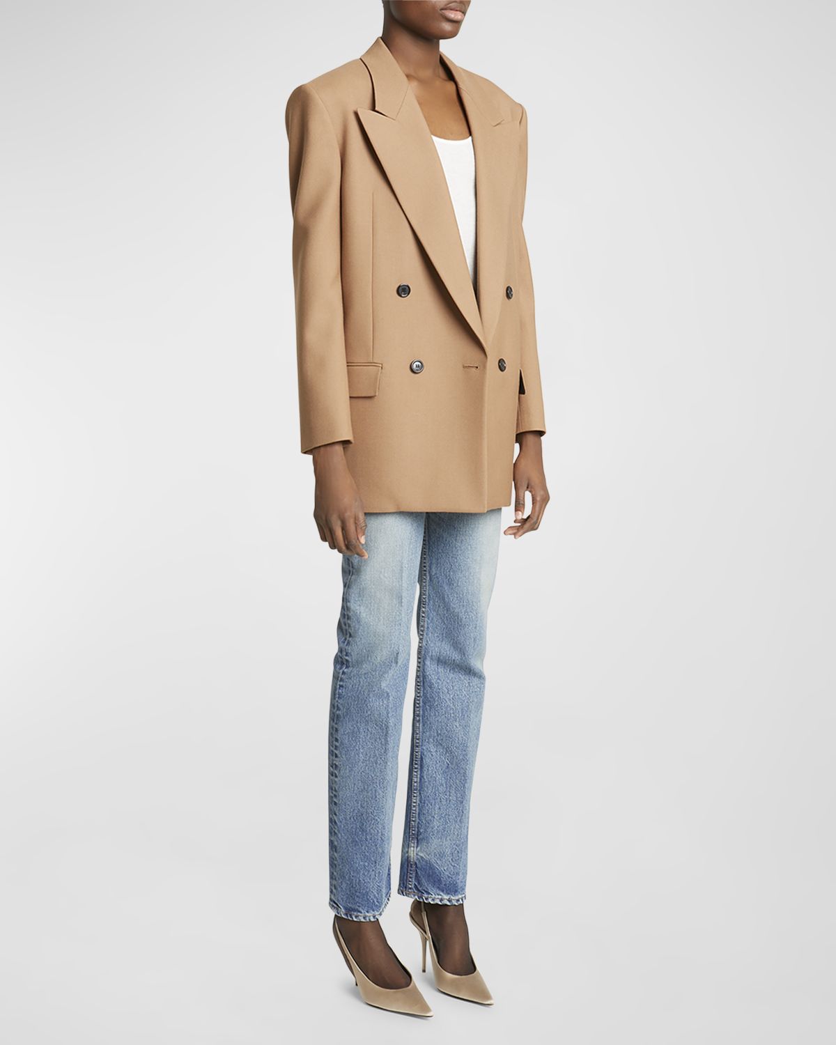Saint Laurent Double-Breasted Oversize Wool Blazer Jacket
