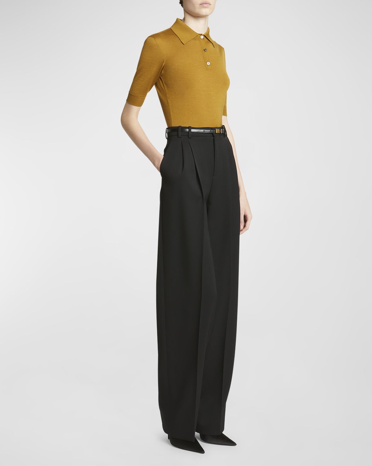 Saint Laurent Short-Sleeve Wool-Cashmere Polo Shirt