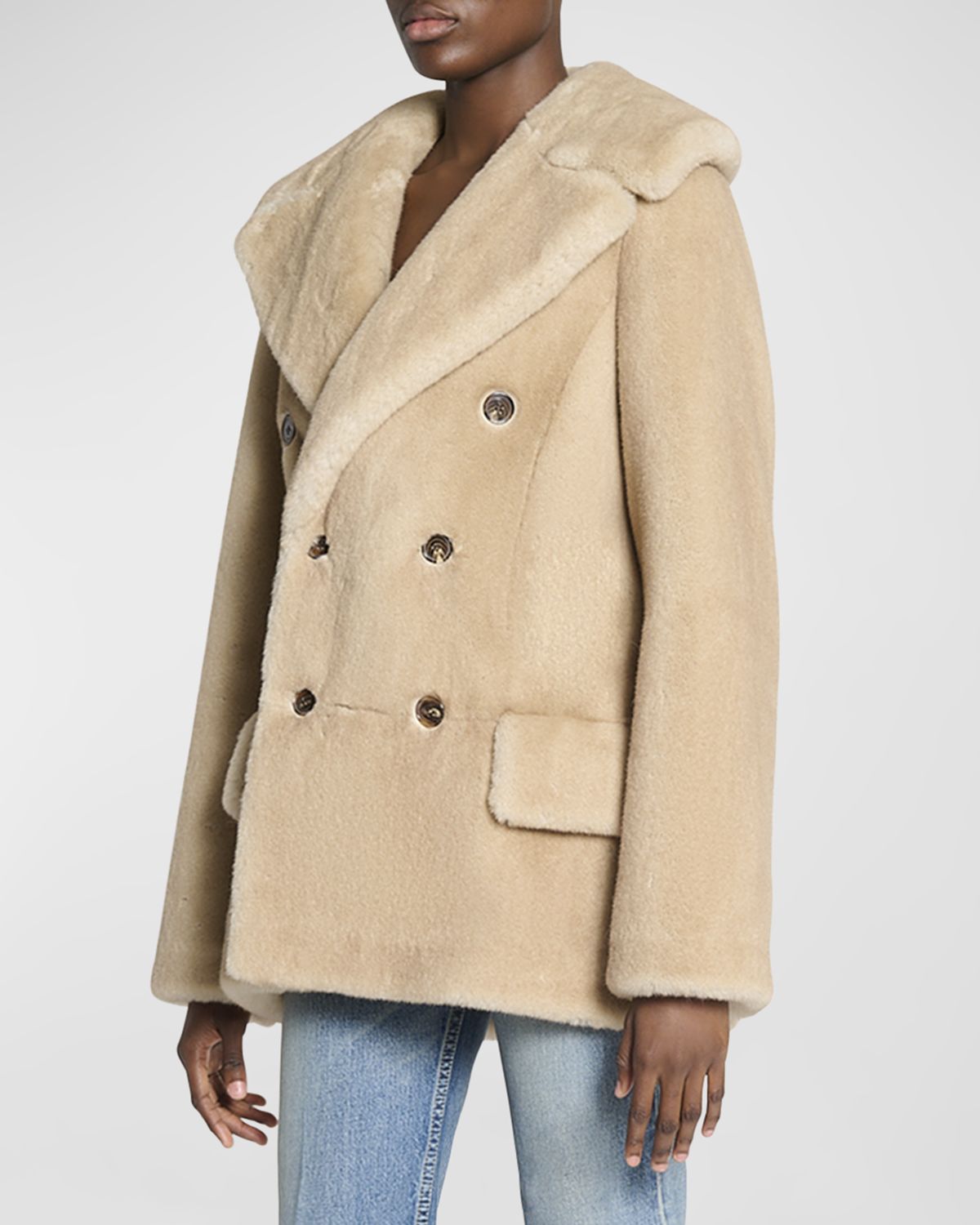 Saint Laurent Manteau Double-Breasted Faux Fur Jacket