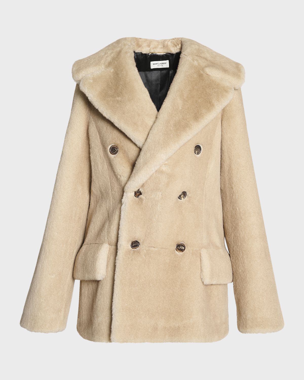 Saint Laurent Manteau Double-Breasted Faux Fur Jacket