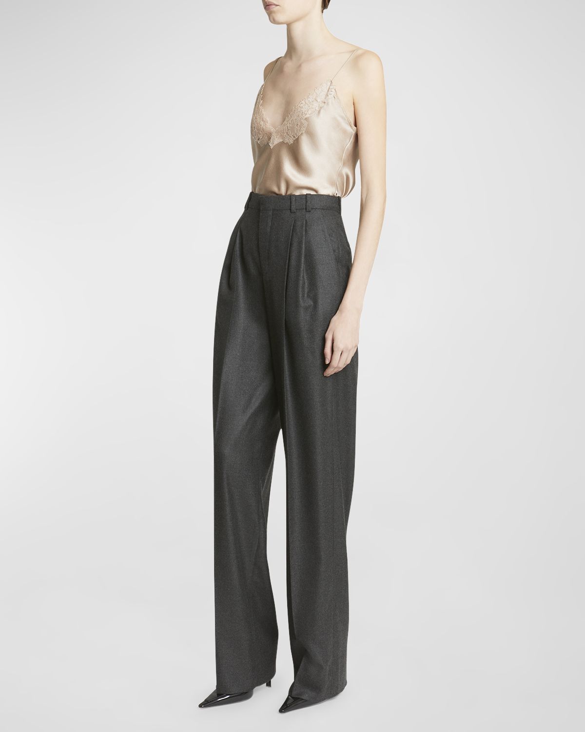 Saint Laurent Wide-Leg Tailored Pants with Pleating