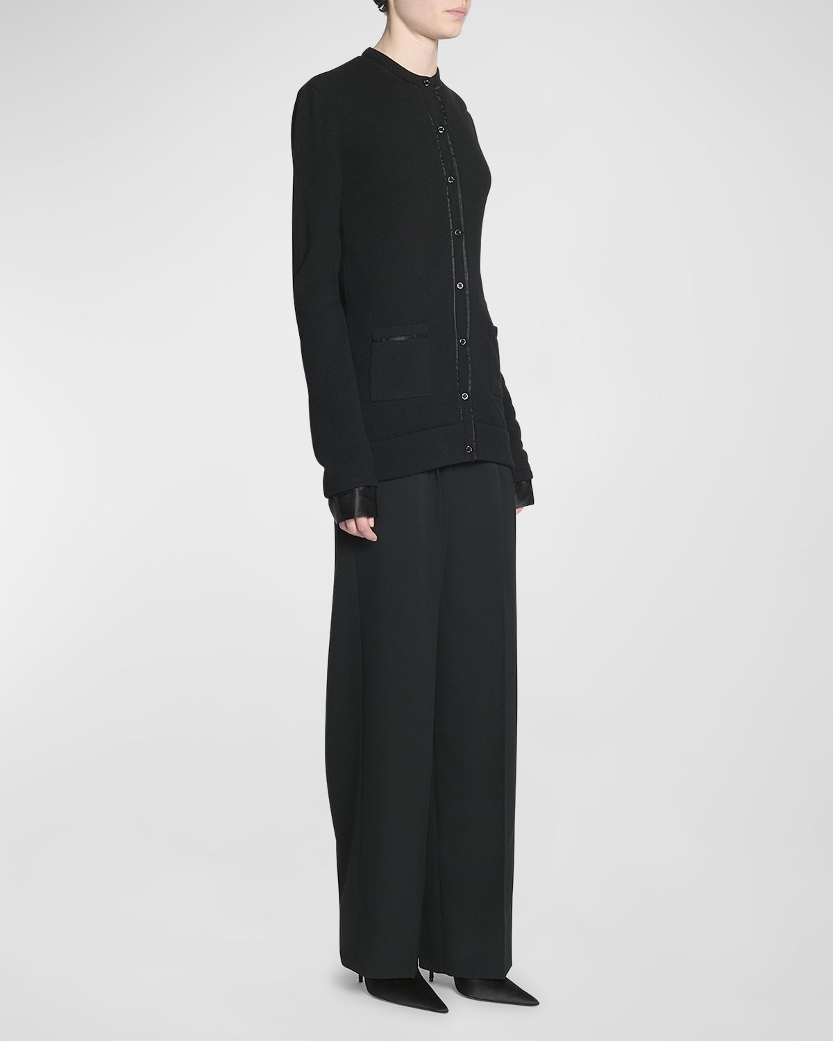 Saint Laurent Silk-Trim Crewneck Cardigan