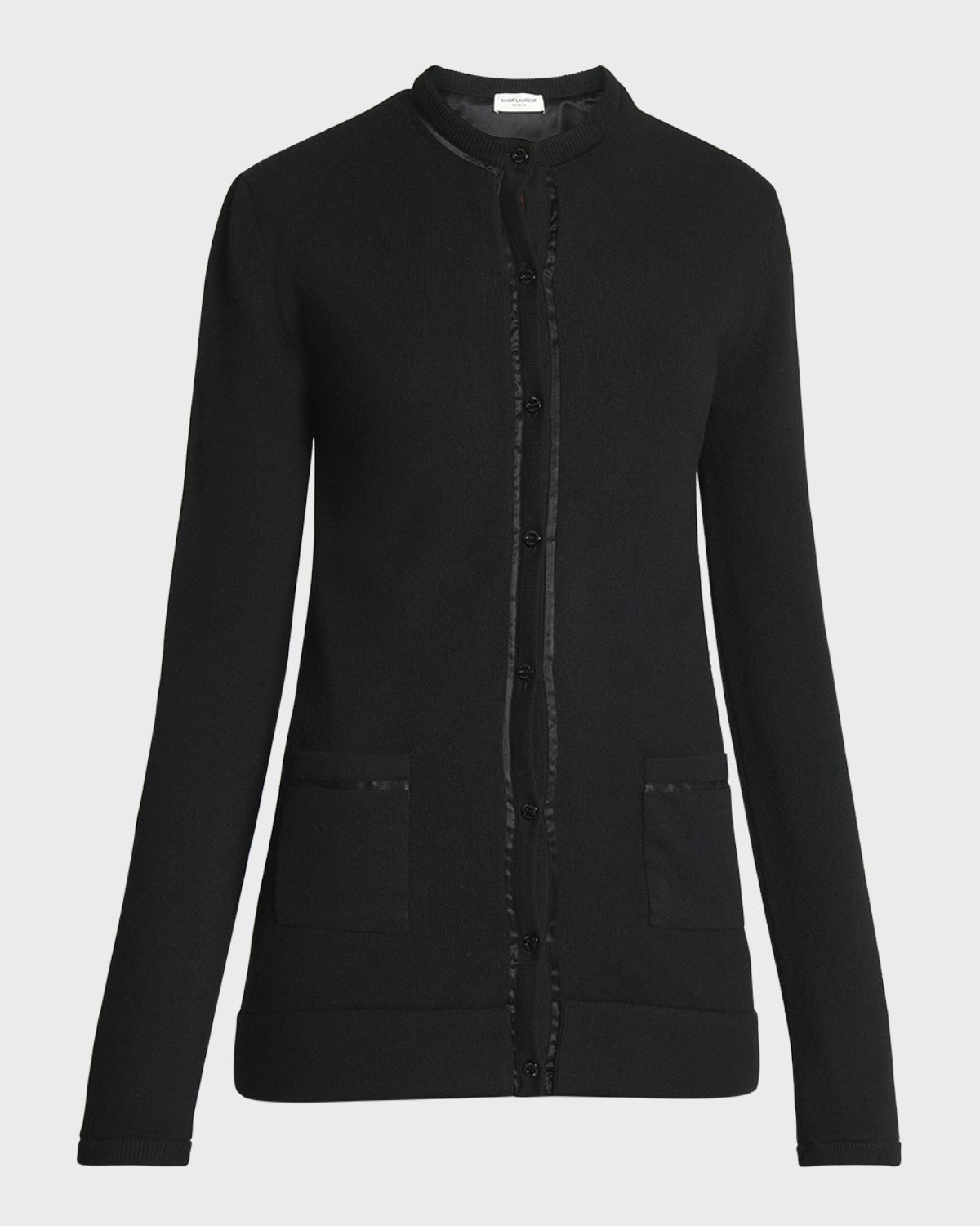Saint Laurent Silk-Trim Crewneck Cardigan