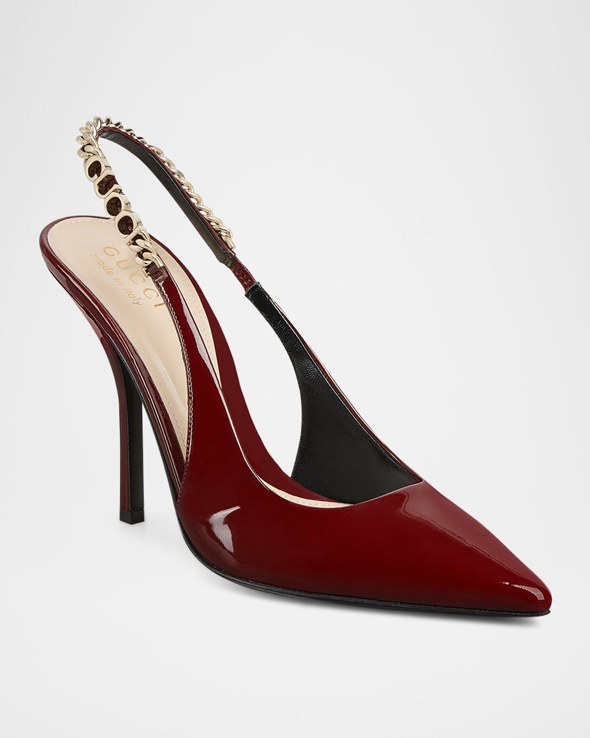 Gucci Signoria Patent Chain Slingback Pumps
