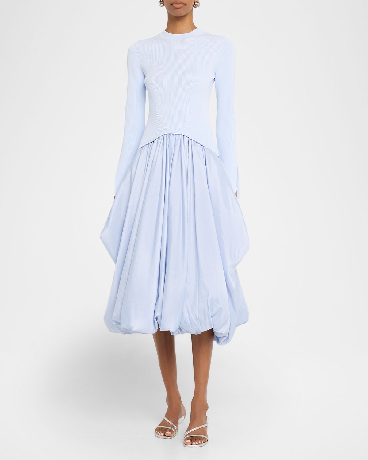 SIMKHAI Kenlie Long-Sleeve Bubble Midi Dress