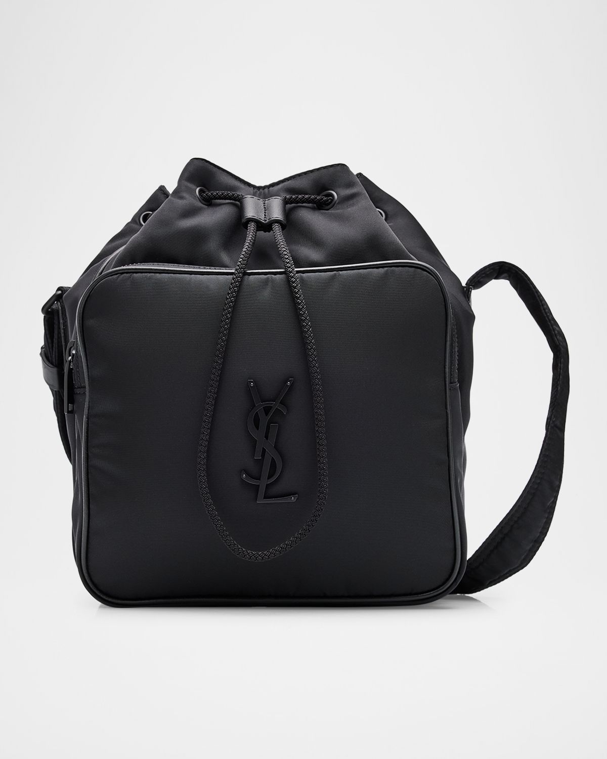 Saint Laurent Men 's Niki Small YSL Bucket Crossbody Bag in Nylon