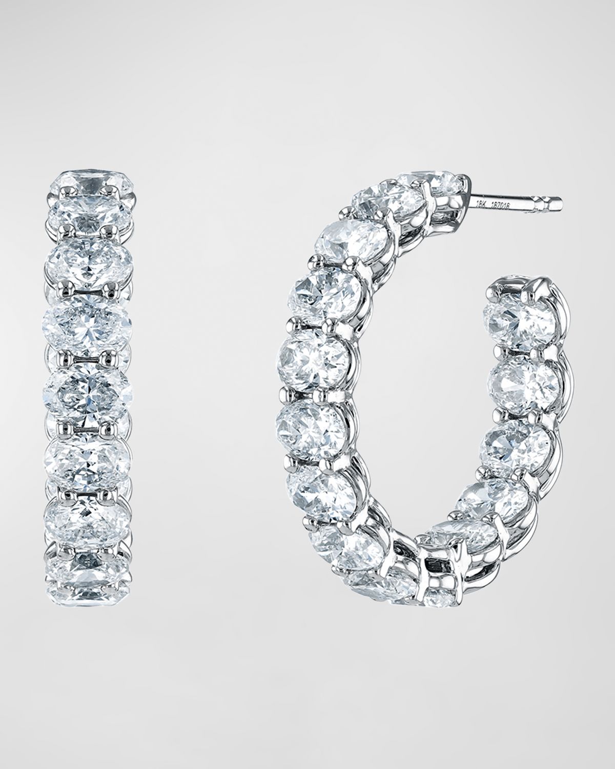 Neiman Marcus Diamonds 18K Gold East-West Oval-Cut Diamond Hoop Earrings, 4.4tcw/0.75"L