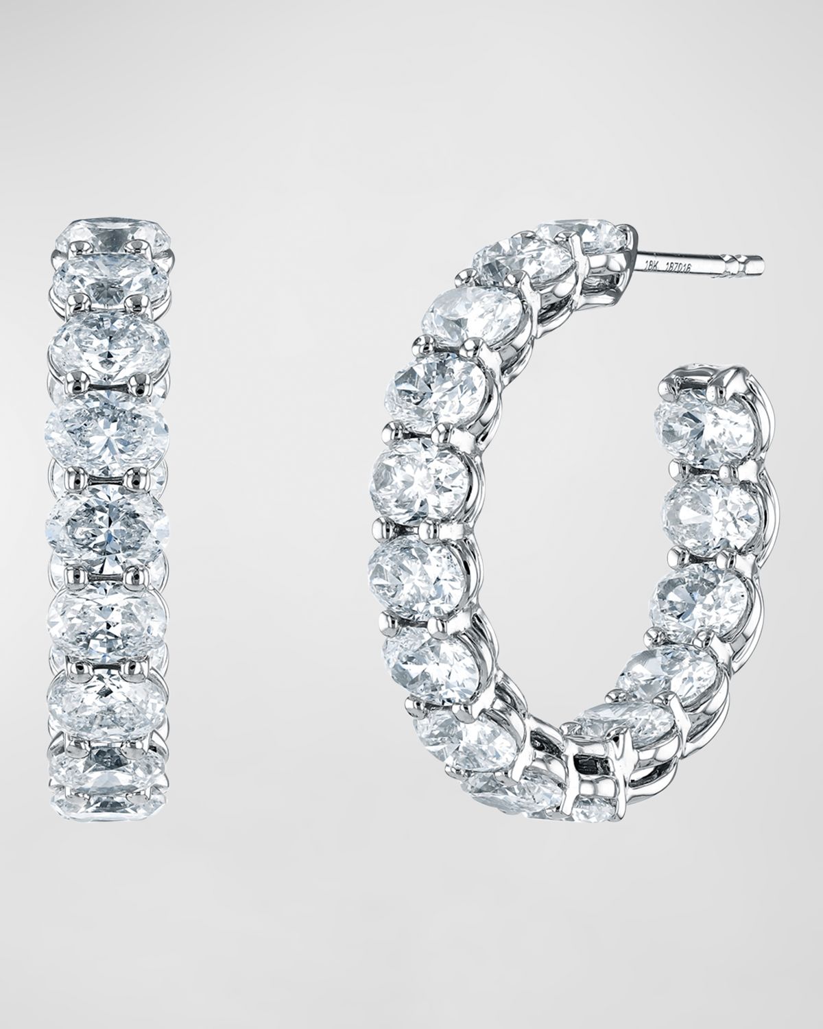Neiman Marcus Diamonds 18K Gold East-West Oval-Cut Diamond Hoop Earrings, 9.9tcw/1"L