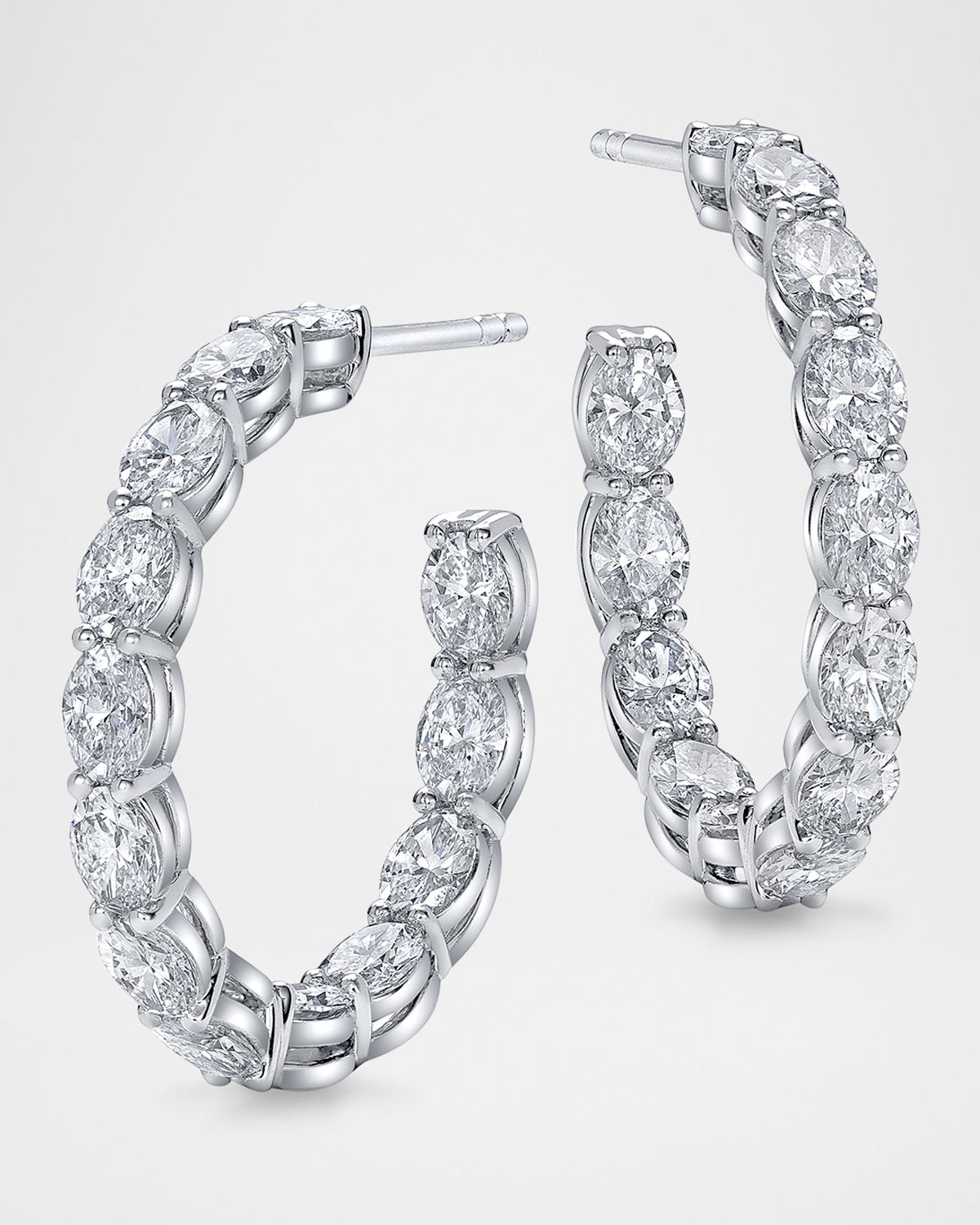 Neiman Marcus Diamonds 18K Gold North-South Oval-Cut Diamond Hoop Earrings, 5.2tcw/1"L