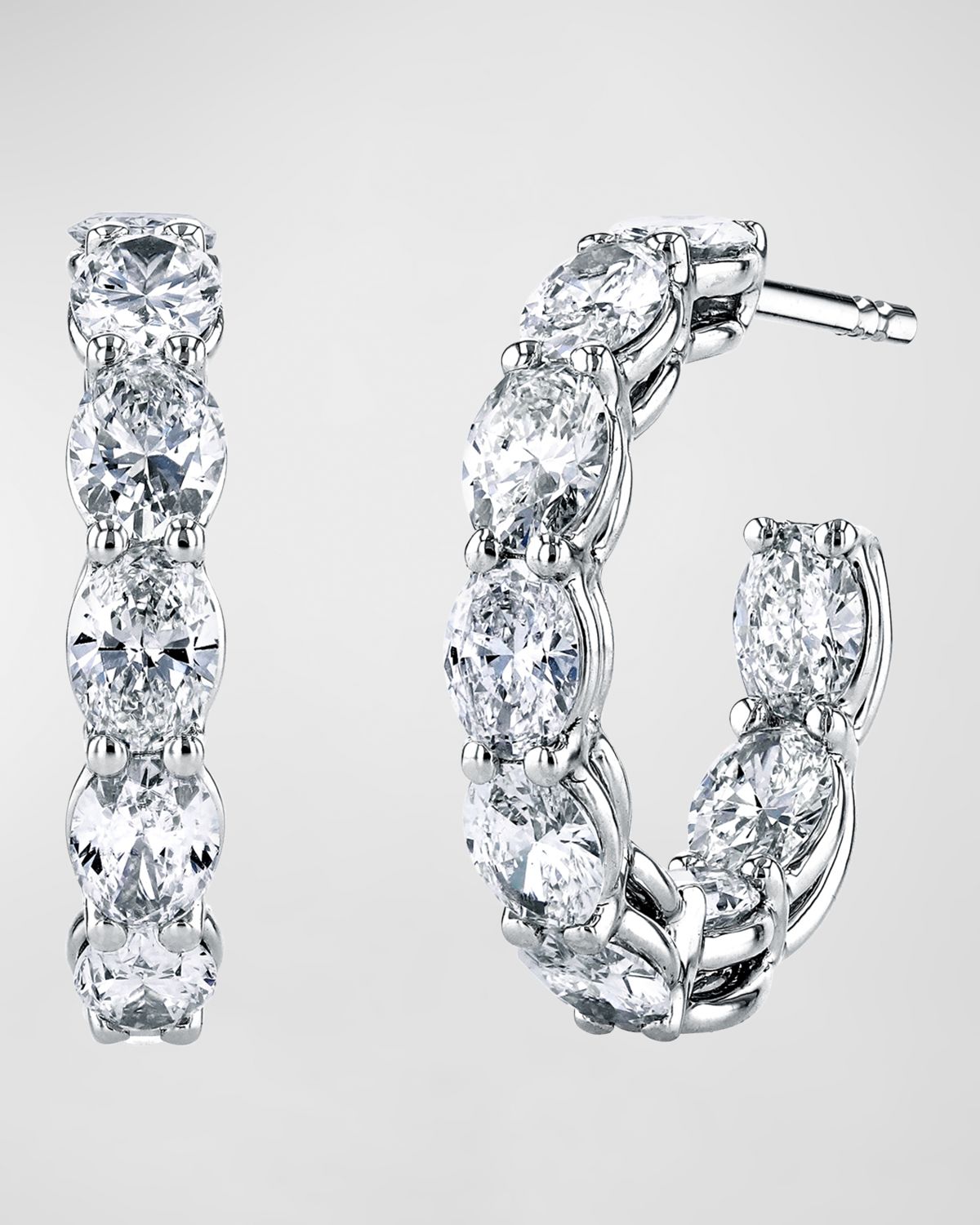 Neiman Marcus Diamonds 18K Gold North-South Oval-Cut Diamond Hoop Earrings, 5.2tcw/1"L