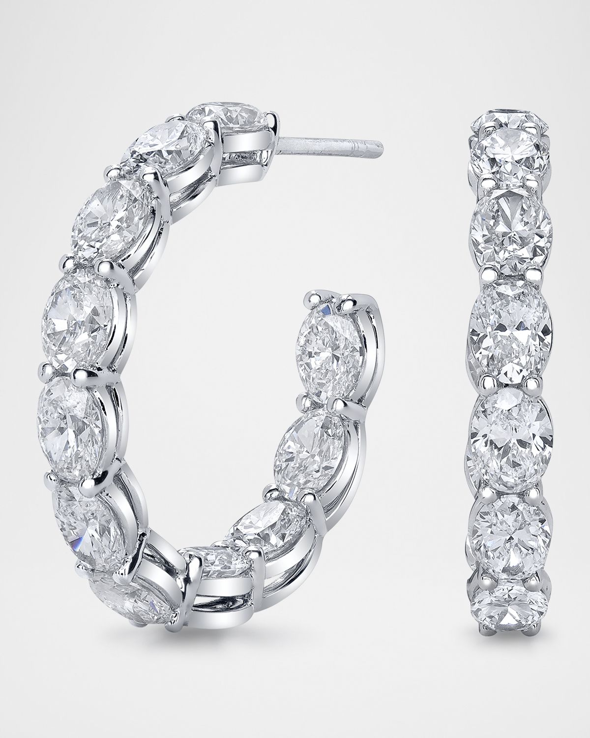 Neiman Marcus Diamonds 18K Gold North-South Oval-Cut Diamond Hoop Earrings, 6.6tcw/1"L