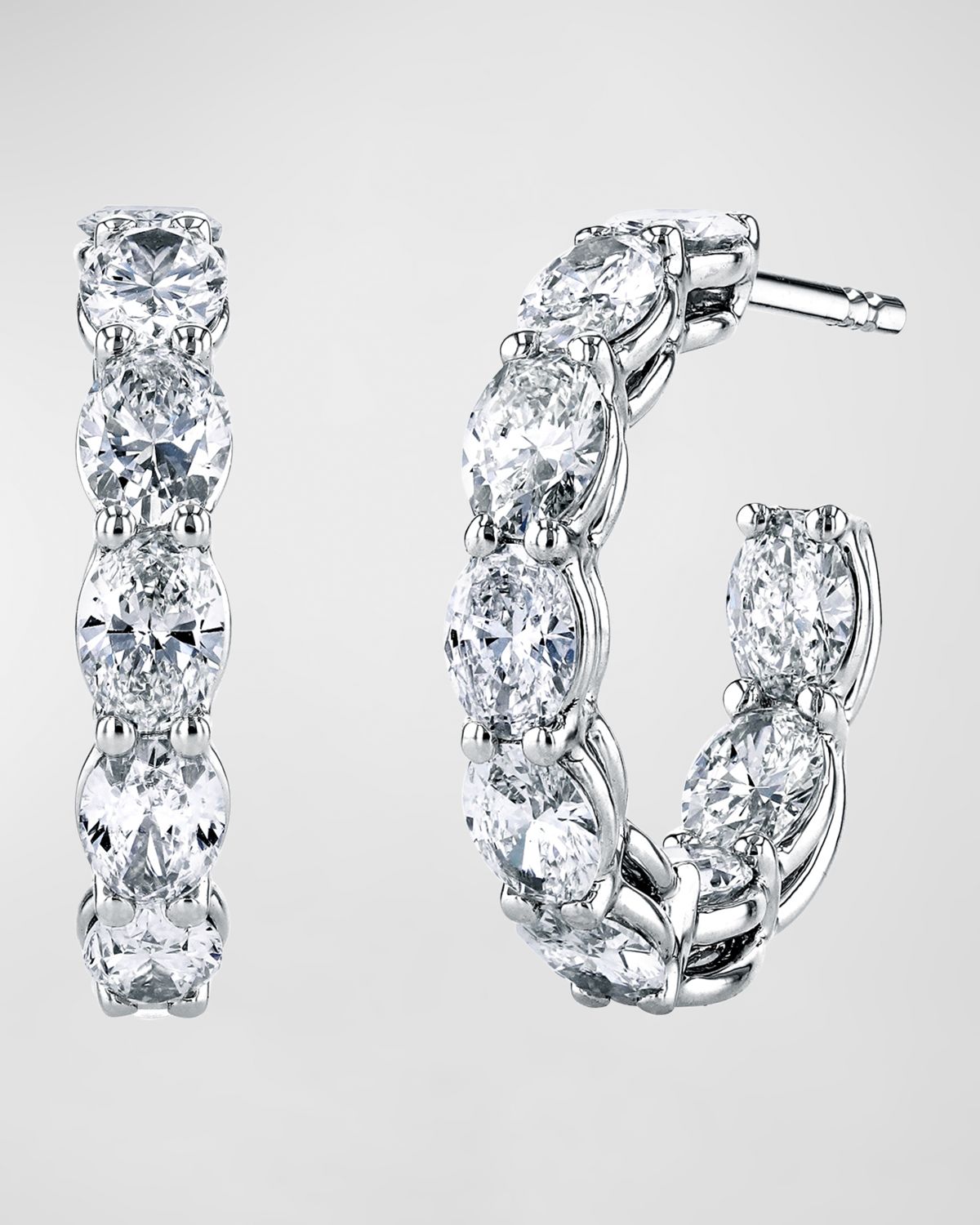 Neiman Marcus Diamonds 18K Gold North-South Oval-Cut Diamond Hoop Earrings, 6.6tcw/1"L