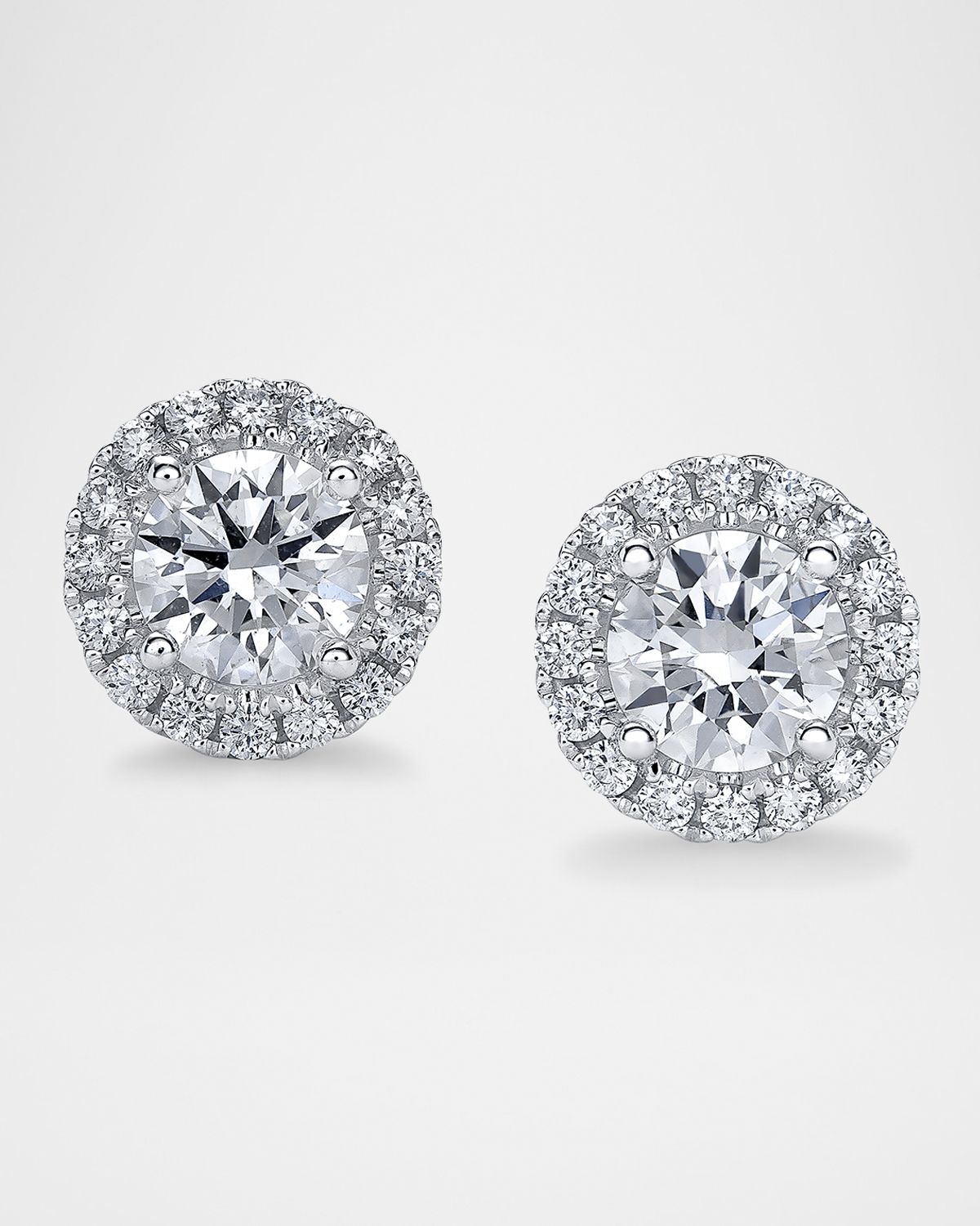 Neiman Marcus Diamonds 18K Gold Round Diamond Halo Stud Earrings, 1.3tcw, 0.32"L / 0.32"W