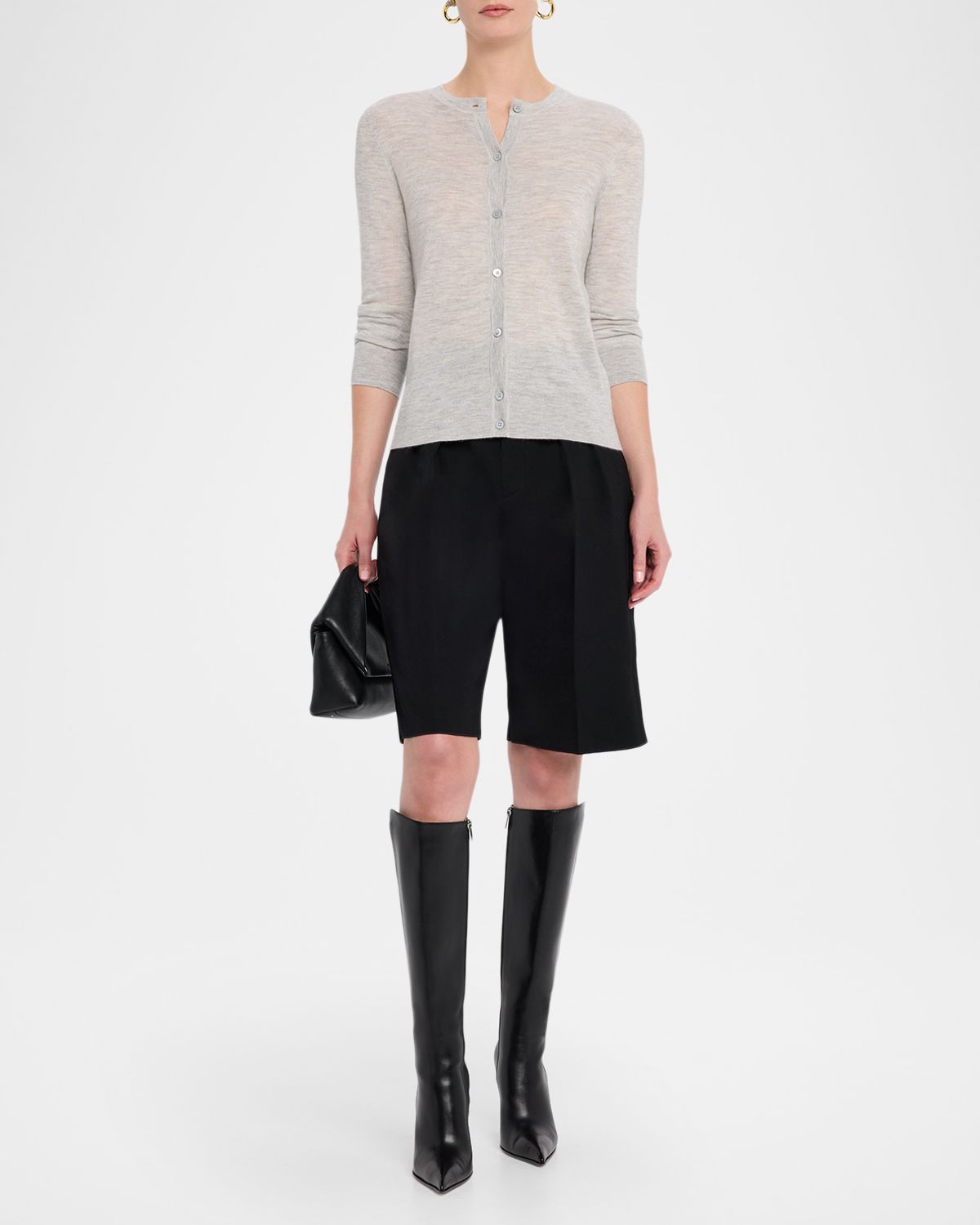 Neiman Marcus Cashmere Collection Cashmere Crewneck Cardigan