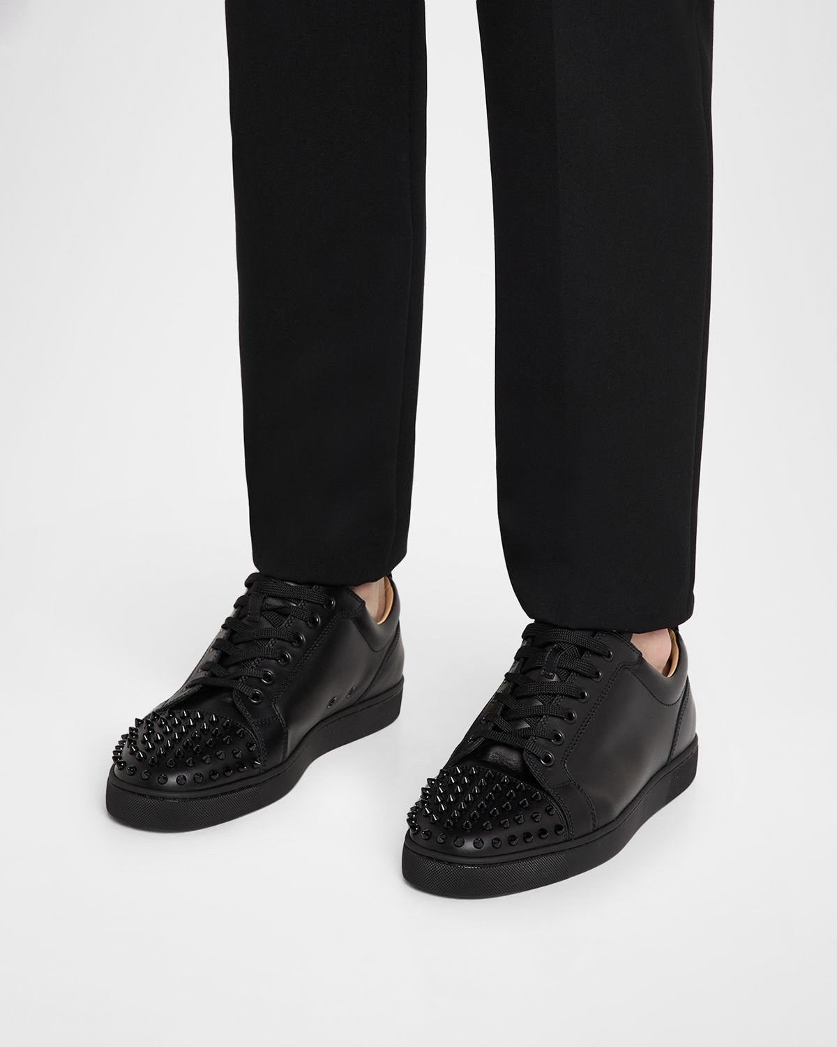 Christian Louboutin Men 's Louis Junior Spikes Leather Low-Top Sneakers