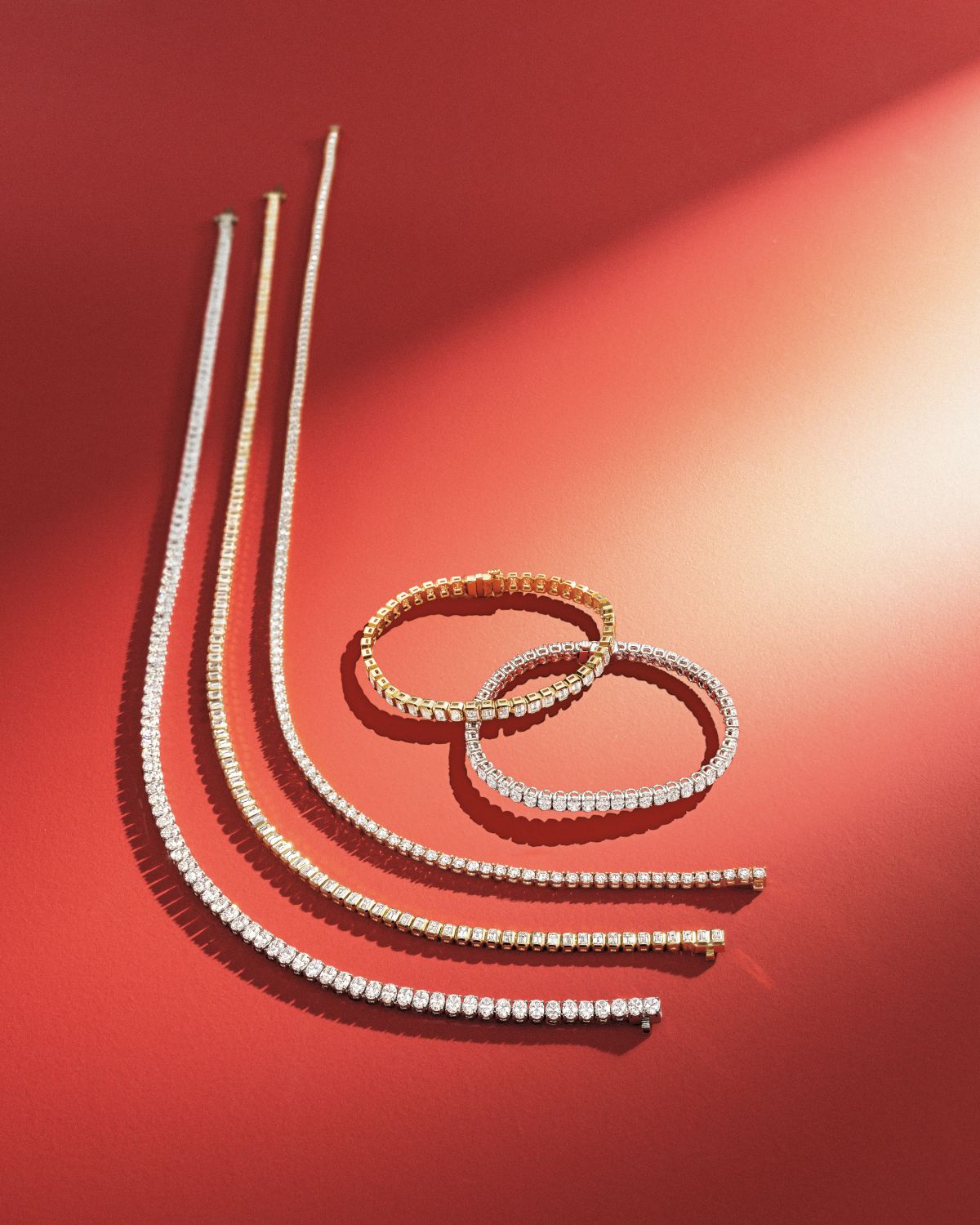 Neiman Marcus Diamonds x Christina Adamo 18K Gold North-South Bezel-Set Diamond Tennis Bracelet, 9.60tcw, 7"L