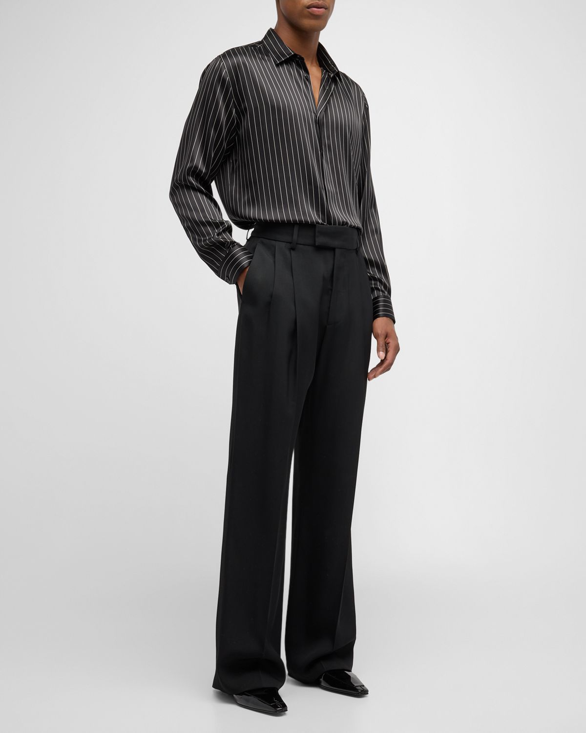 Saint Laurent Men 's Striped Silk Dress Shirt