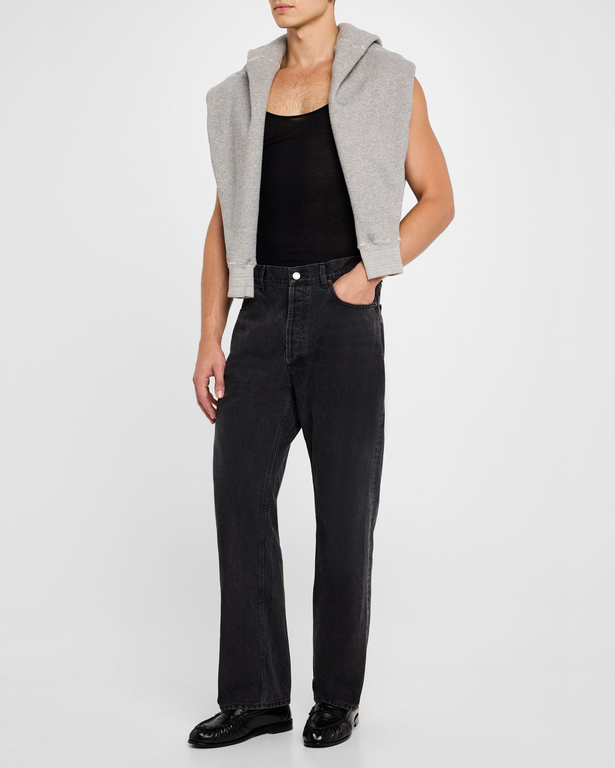 Saint Laurent Men's Loose-Fit Faded Denim Jeans