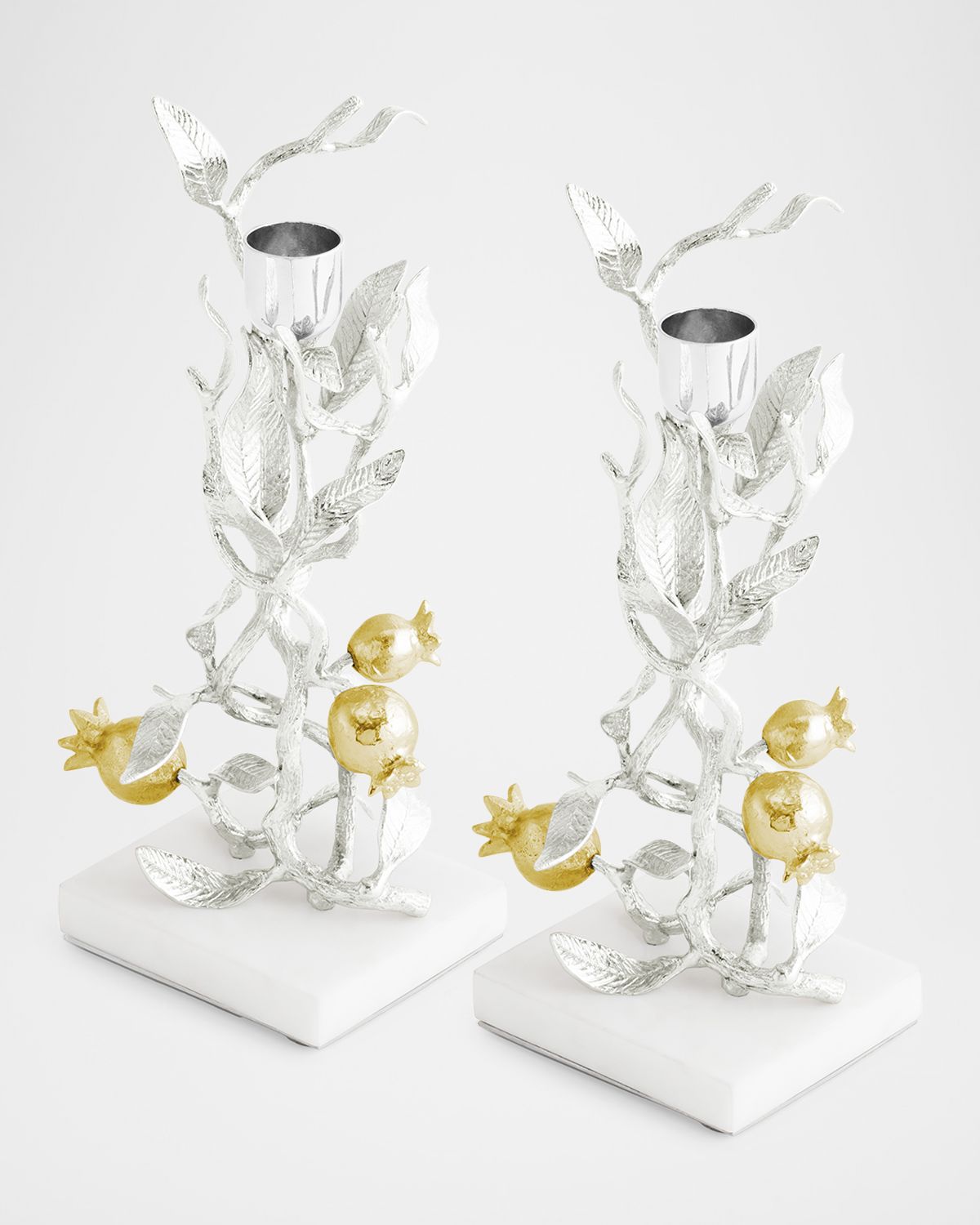 Michael Aram Pomegranate Silver & Gold Candleholders with 24K Goldplate, Set of 2