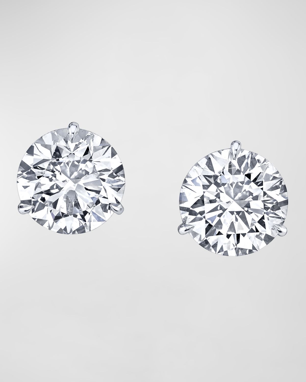 Neiman Marcus Diamonds x Christina Adamo 18K White Gold 3-Prong Diamond Martini Stud Earrings, 3tcw, 0.30"L / 0.30"W