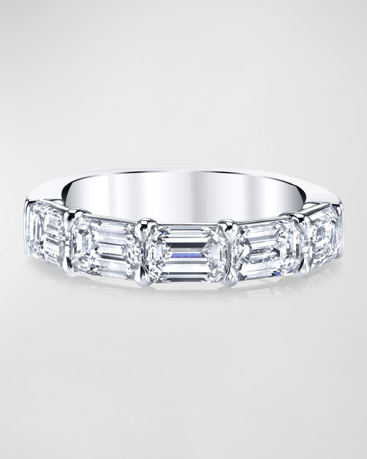 Neiman Marcus Diamonds Large Halfway Platinum Band with Horizontal Set Emerald Cut Diamonds