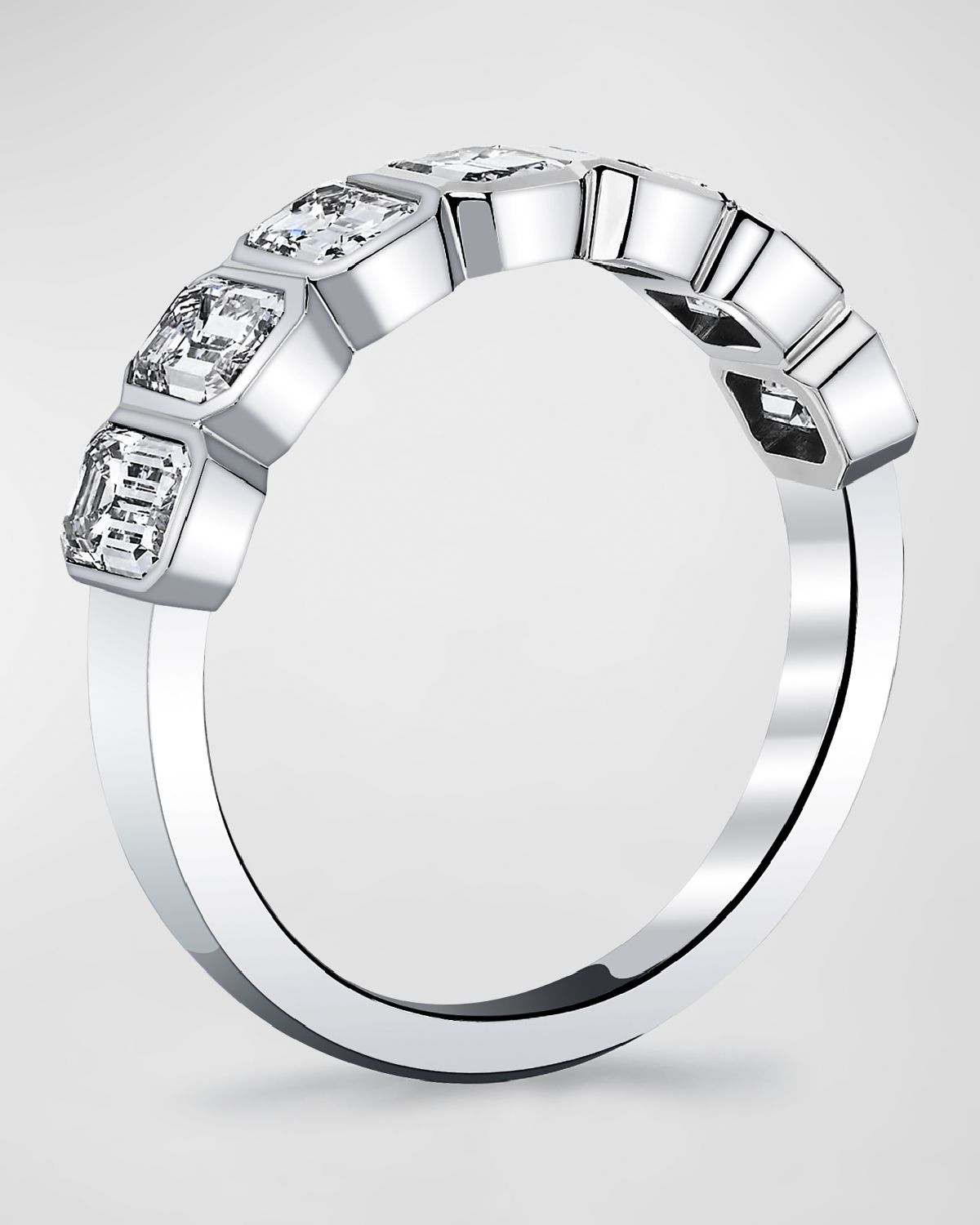 Neiman Marcus Diamonds Platinum 7 Stone Band with Bezel Set Emerald Cut Diamonds, 2.30ct
