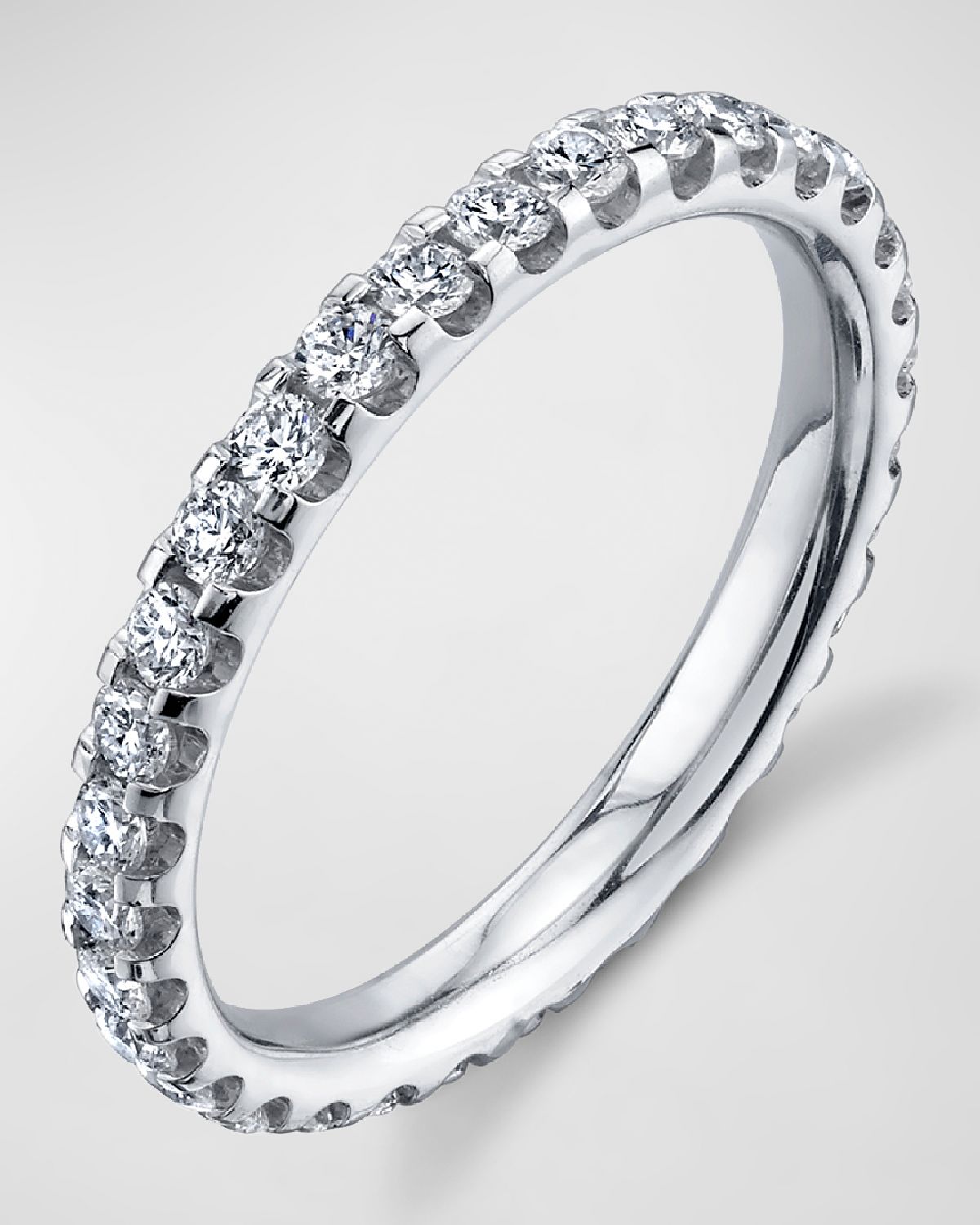 Neiman Marcus Diamonds 18K White Gold Eternity Comfort Fit Band with U Prong Set Round Cut Diamonds, 1.10ct