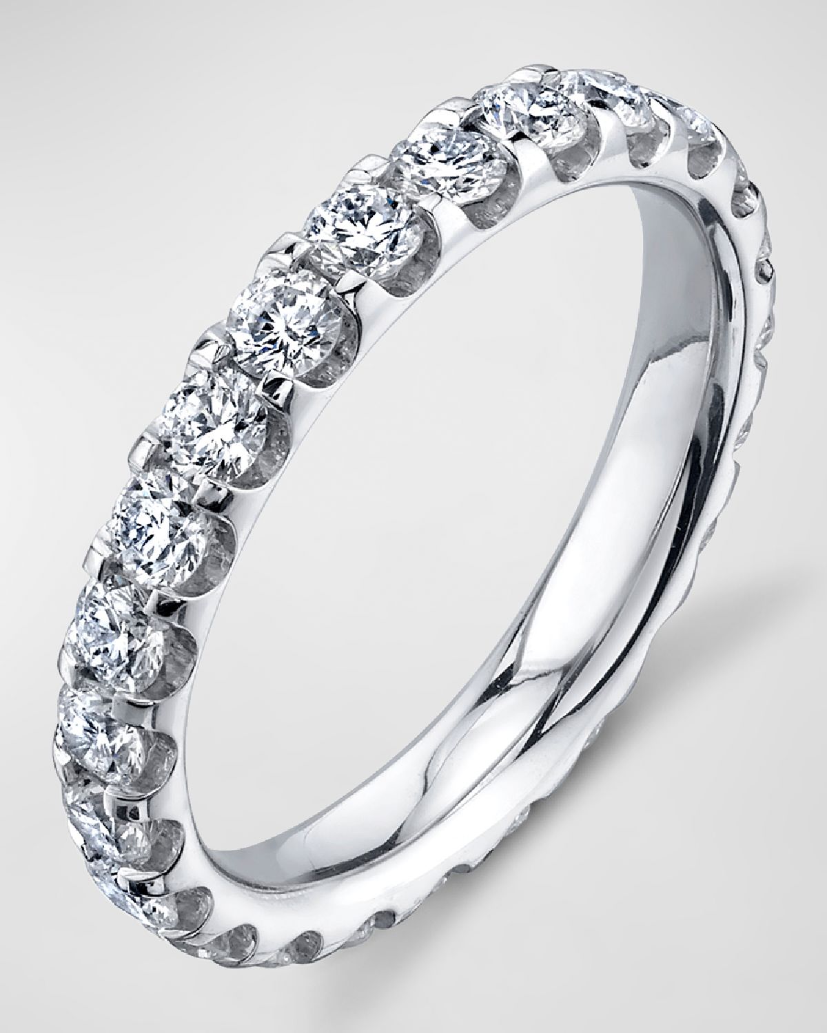 Neiman Marcus Diamonds 18K White Gold Eternity Comfort Fit Band with U Prong Set Round Cut Diamonds, 1.50ct
