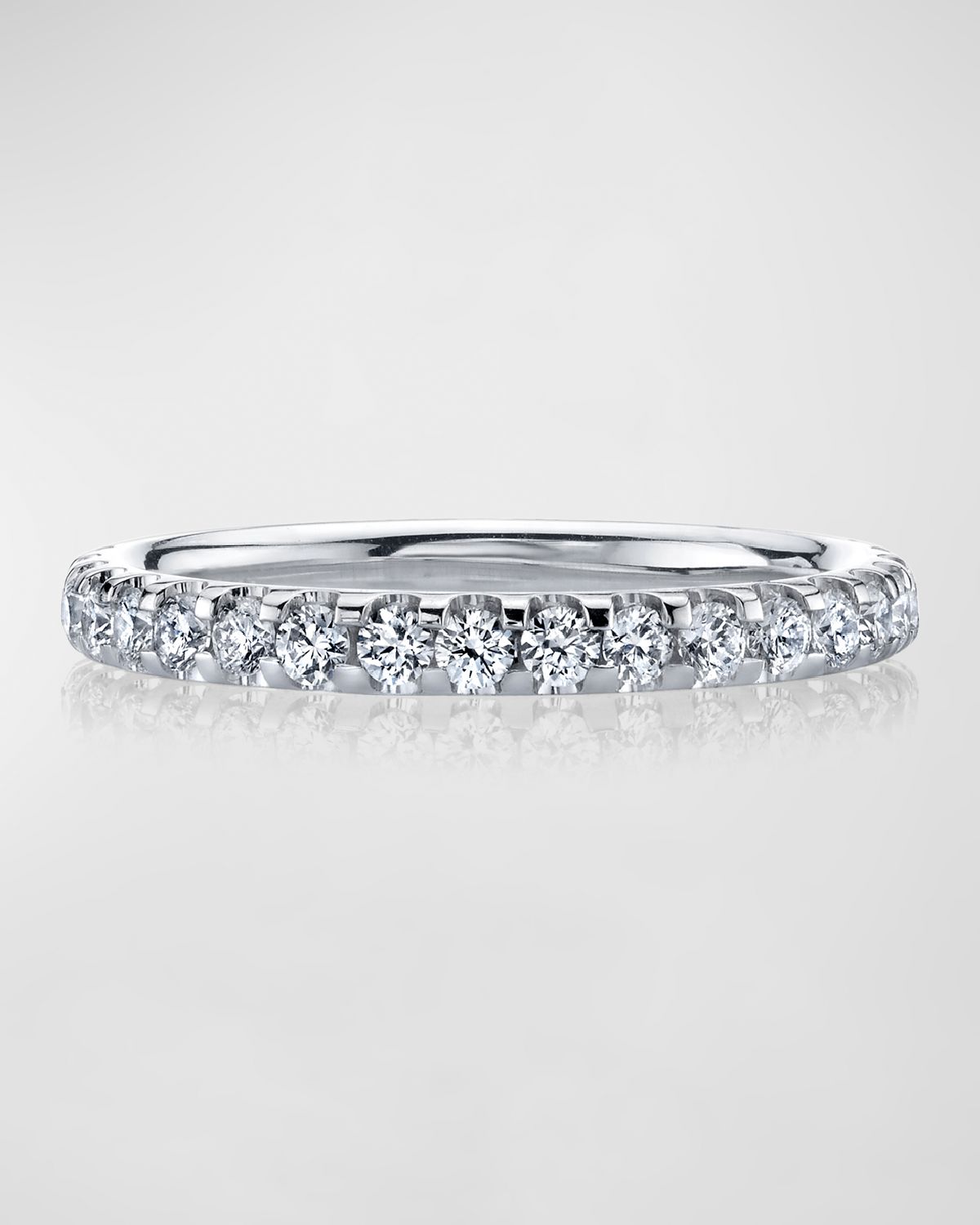 Neiman Marcus Diamonds 18K White Gold Halfway Comfort Fit Band with U Prong Set Round Cut Diamonds, 0.40ct