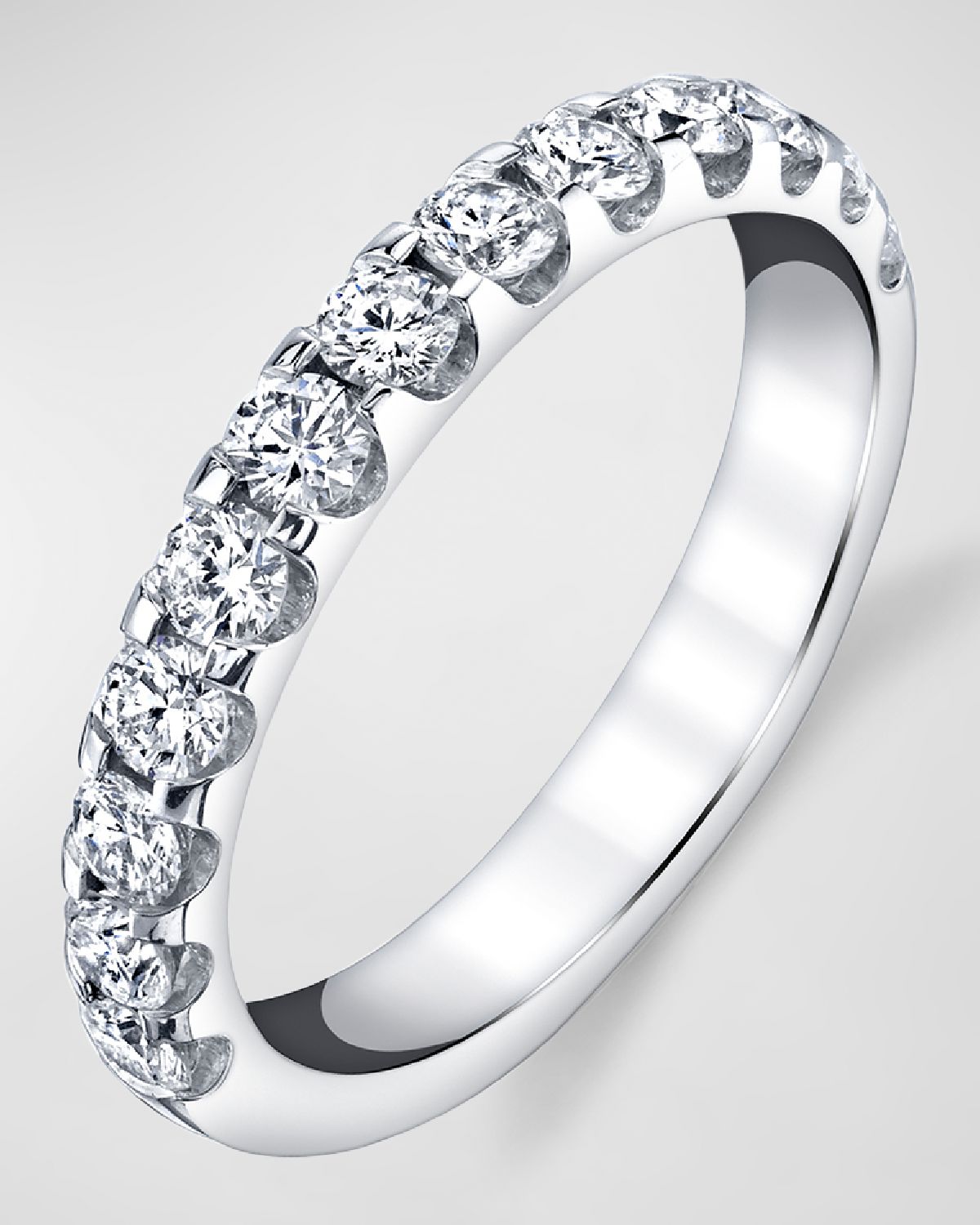 Neiman Marcus Diamonds Platinum Halfway Comfort Fit Band with U Prong Set Round Cut Diamonds, 0.80ct