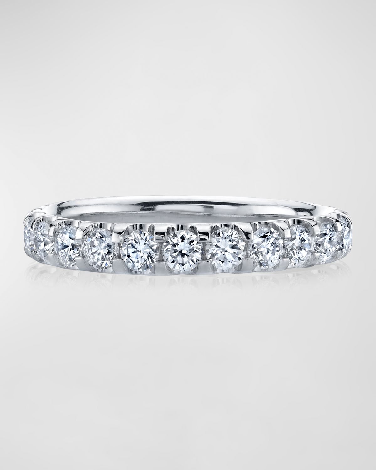 Neiman Marcus Diamonds 18K White Gold Halfway Comfort Fit Band with U Prong Set Round Cut Diamonds, 1.10ct