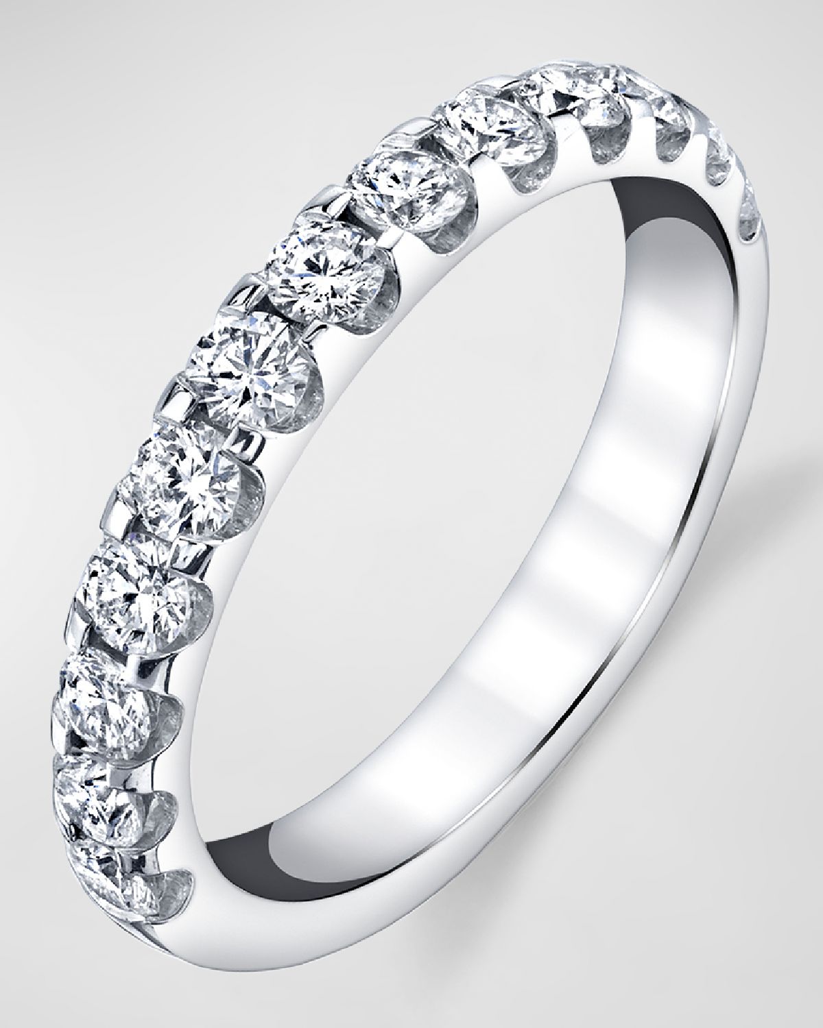 Neiman Marcus Diamonds Platinum Halfway Comfort Fit Band with U Prong Set Round Cut Diamonds, 1.10ct