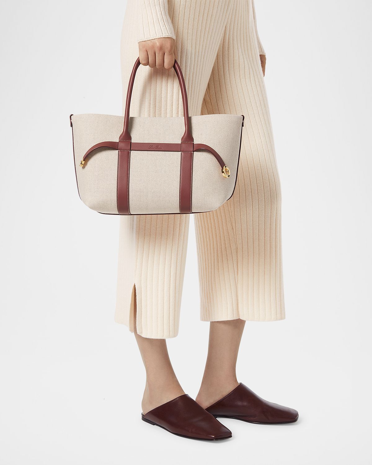 Loro Piana Ghiera Small Canvas Shopper Tote Bag