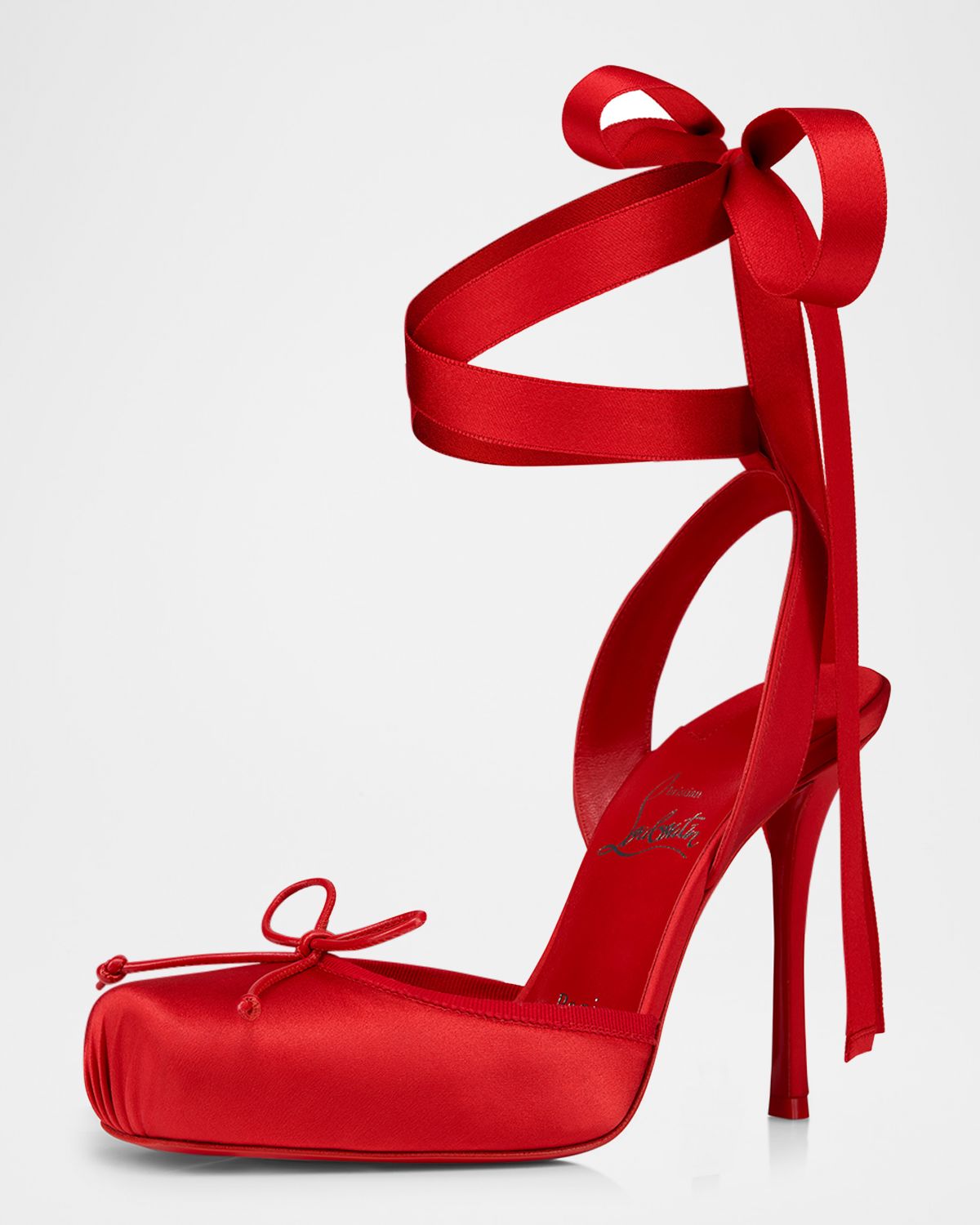 Christian Louboutin 100mm Cassia Silk Ankle-Tie Ballerina Pumps