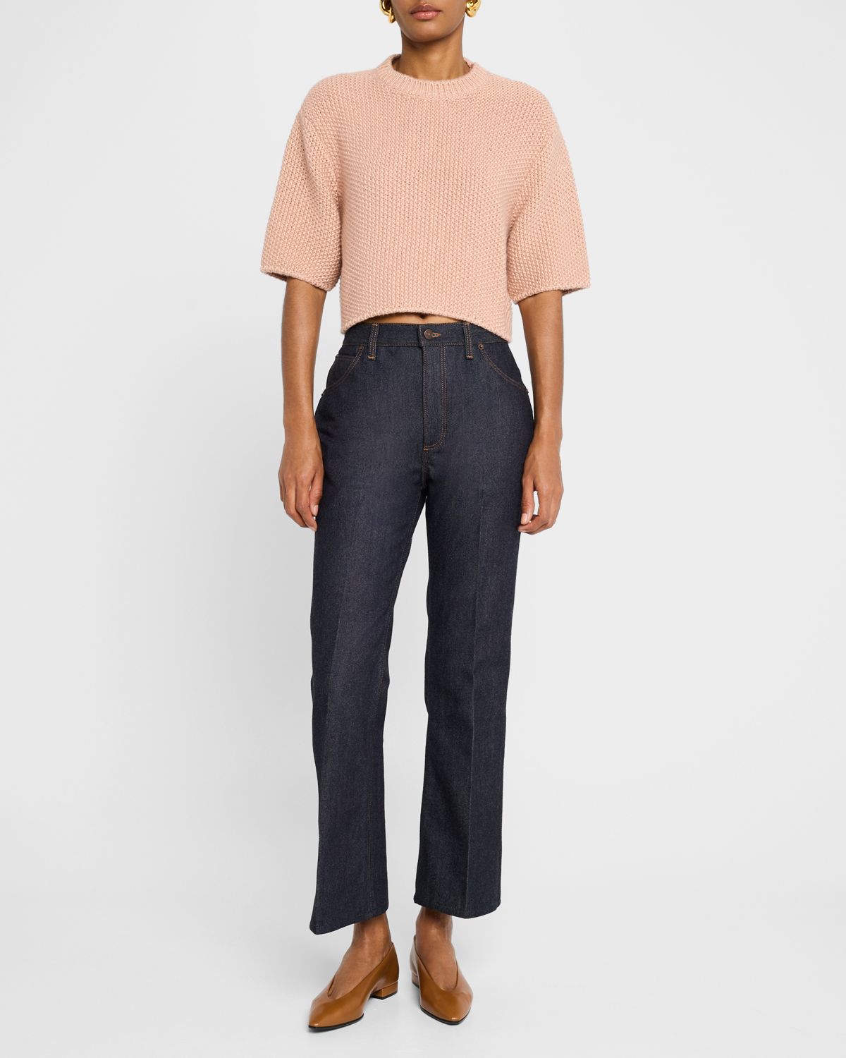 Loro Piana Boccioleto Cashmere-Silk Crewneck Crop Sweater